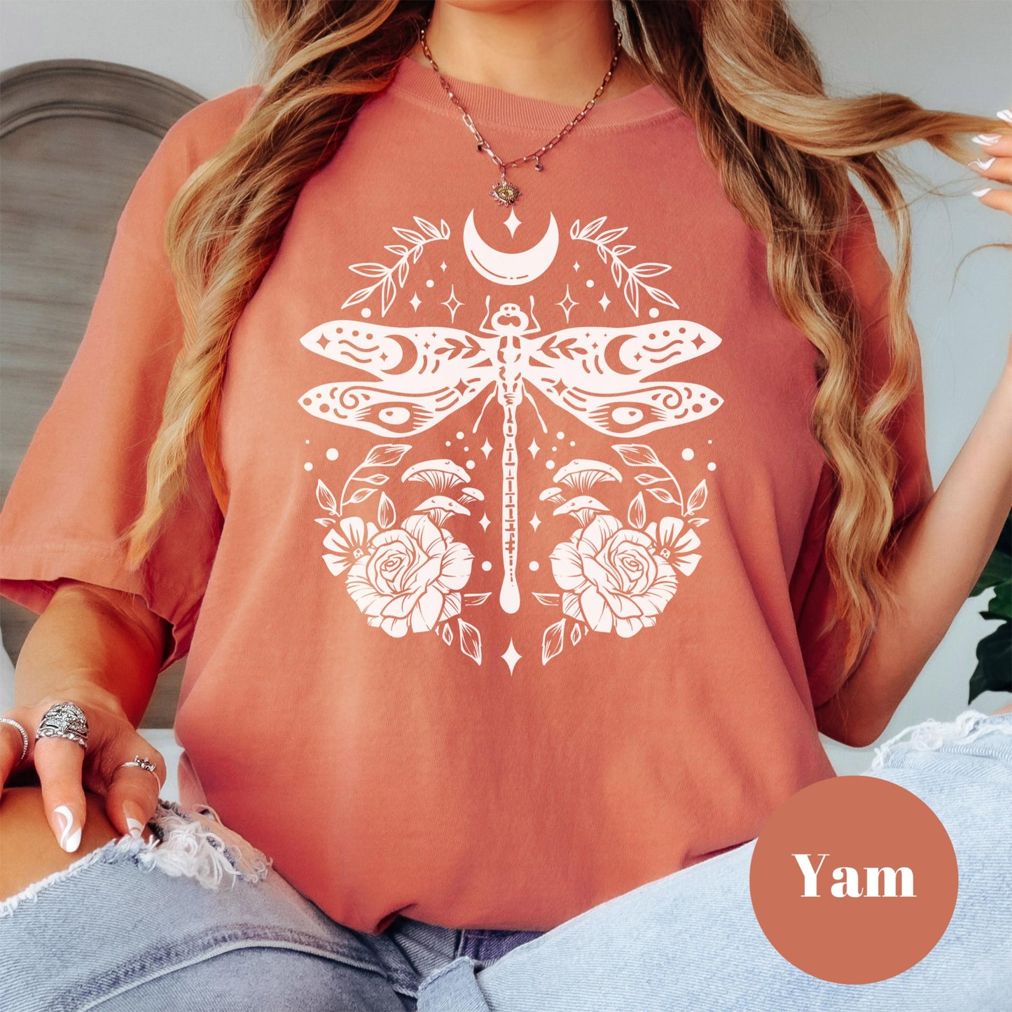 Mystical Dragonfly Moon Shirt, Comfort Colors® Boho Graphic Tee, Spiritual Nature Shirt, Witchy Aesthetic Tee, Lunar Moth Shirt