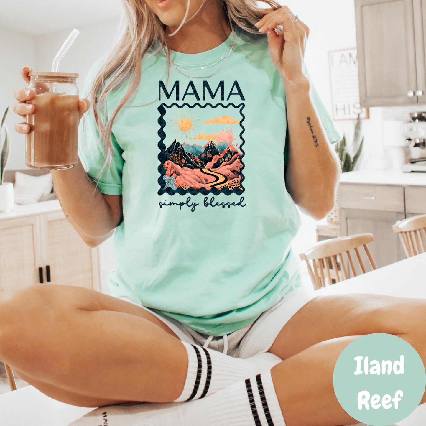 Mama Simply Blessed Shirt, Comfort Colors® Mom Tee, Boho Retro Mountain Shirt, Christian Mom Gift, Motherhood Shirt for Her