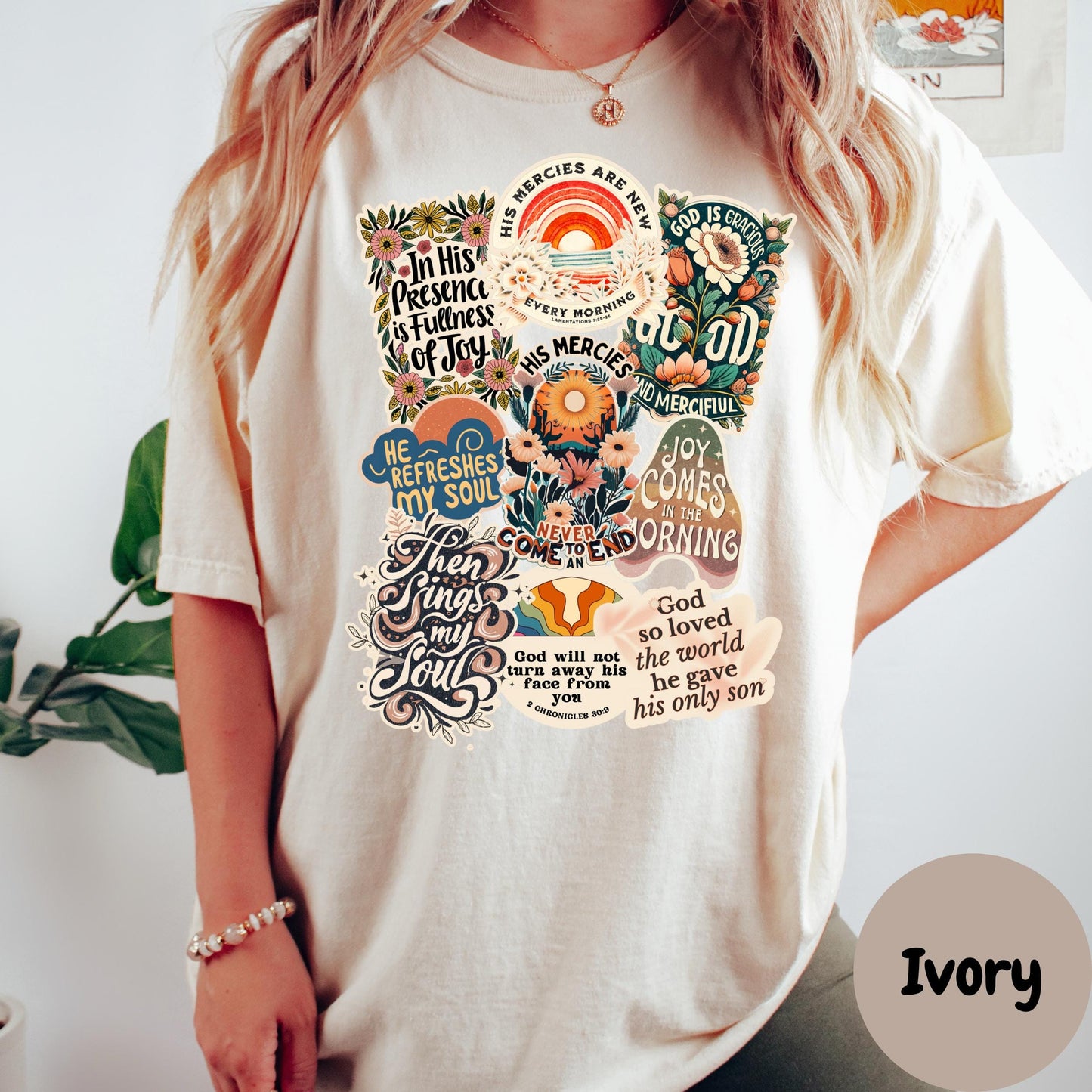 Faith Sticker Collage Shirt, Comfort Colors® Christian Tee, Bible Verse Shirt, Inspirational Scripture Shirt, Religious Gift for Women