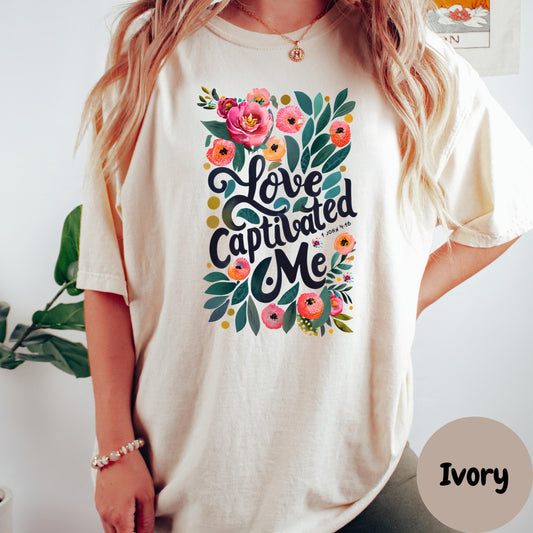Love Captivated Me Shirt, Comfort Colors® Bible Verse Tee, Song of Songs 4:9 Shirt, Floral Christian Shirt, Faith-Based Shirt for Women