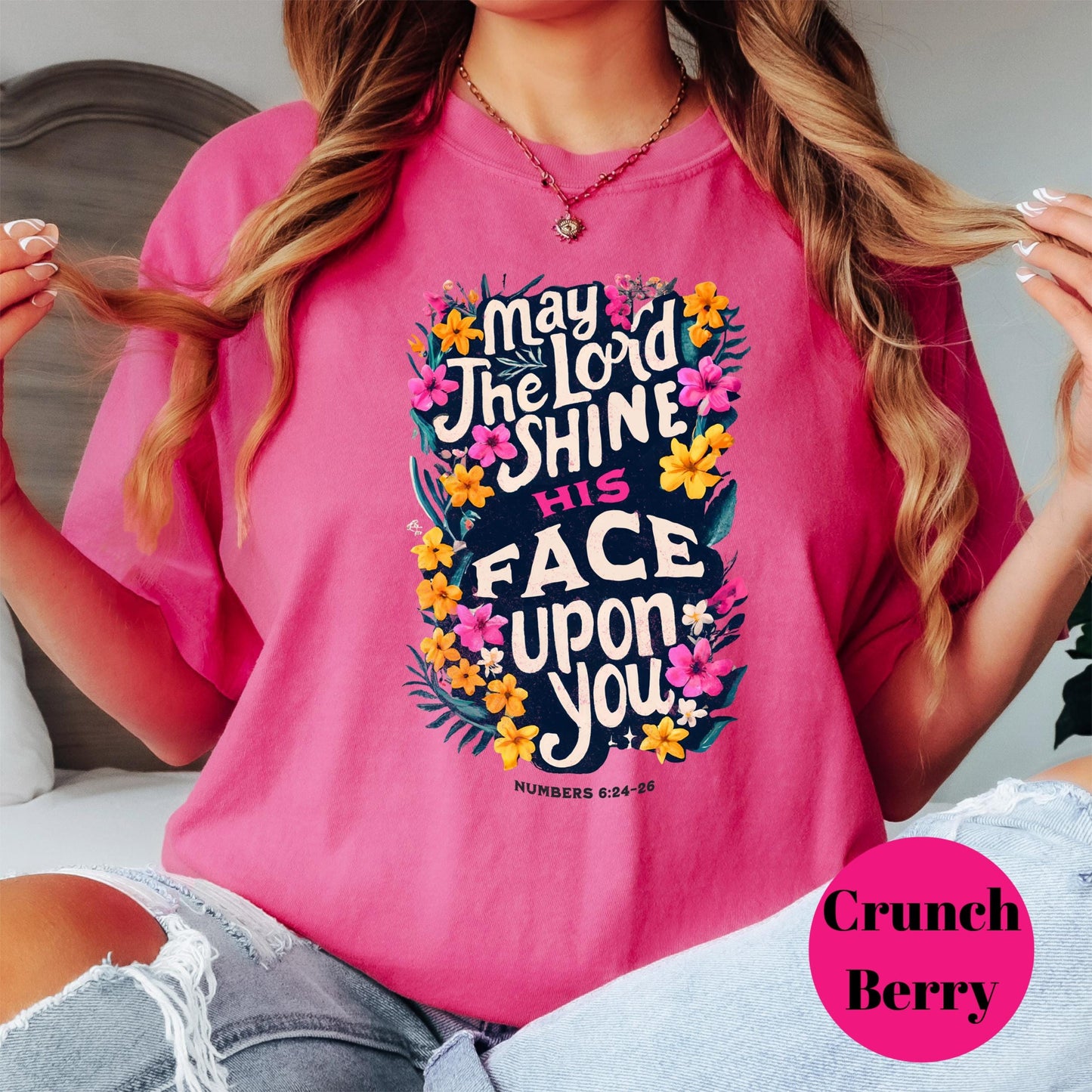 May the Lord Shine Shirt, Comfort Colors® Christian Tee, Numbers 6:24-26 Floral Shirt, Faith-Based Graphic Tee, Blessing Bible Verse Shirt