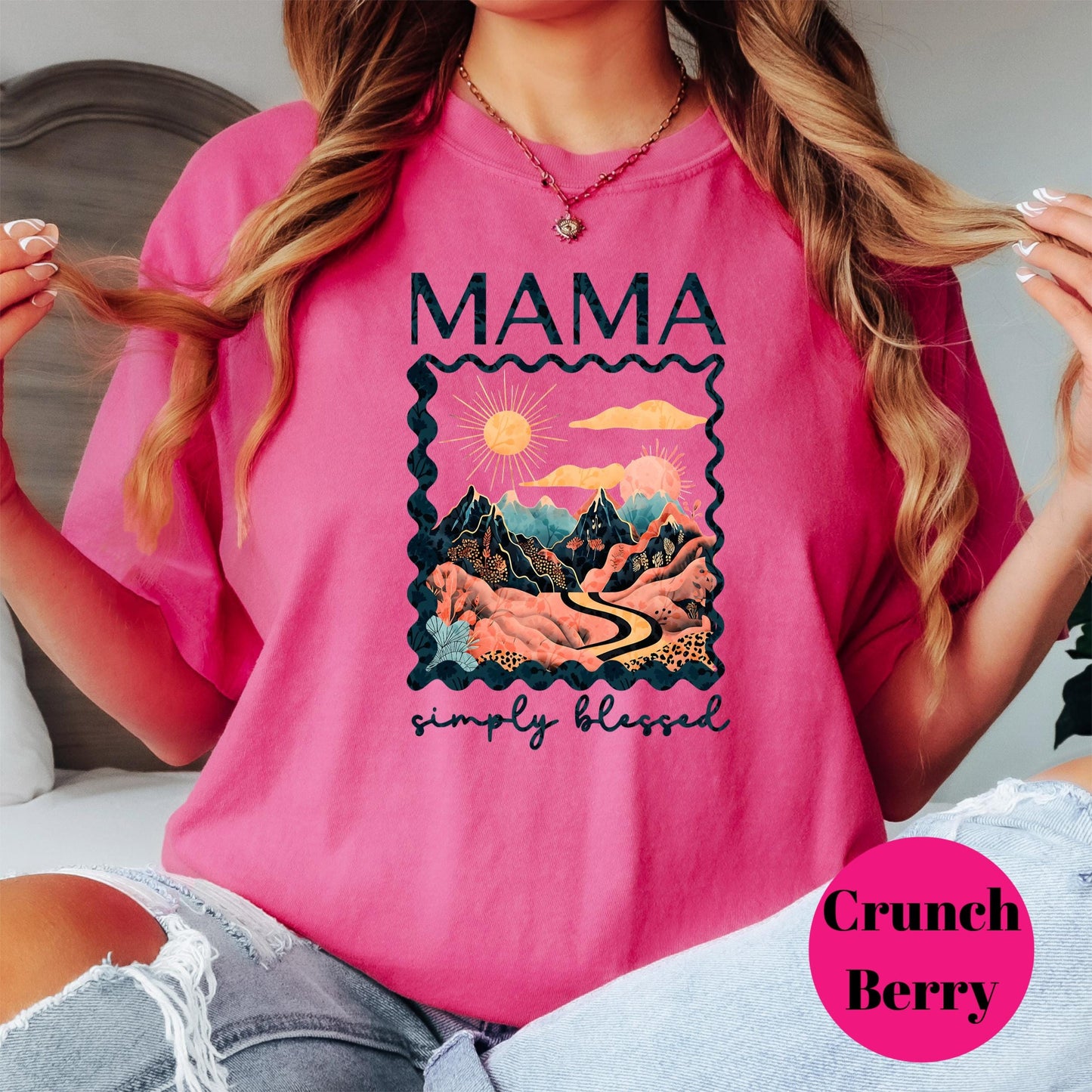 Mama Simply Blessed Shirt, Comfort Colors® Mom Tee, Boho Retro Mountain Shirt, Christian Mom Gift, Motherhood Shirt for Her