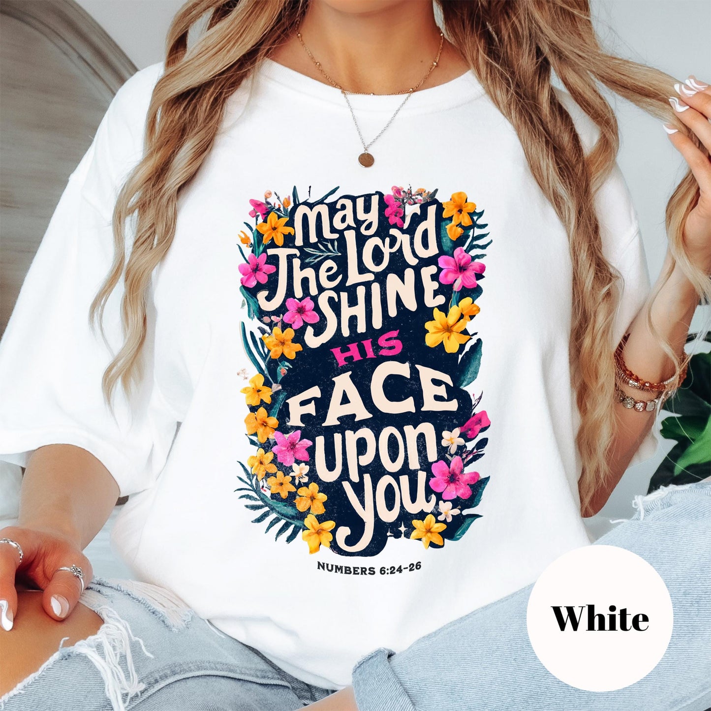 May the Lord Shine Shirt, Comfort Colors® Christian Tee, Numbers 6:24-26 Floral Shirt, Faith-Based Graphic Tee, Blessing Bible Verse Shirt
