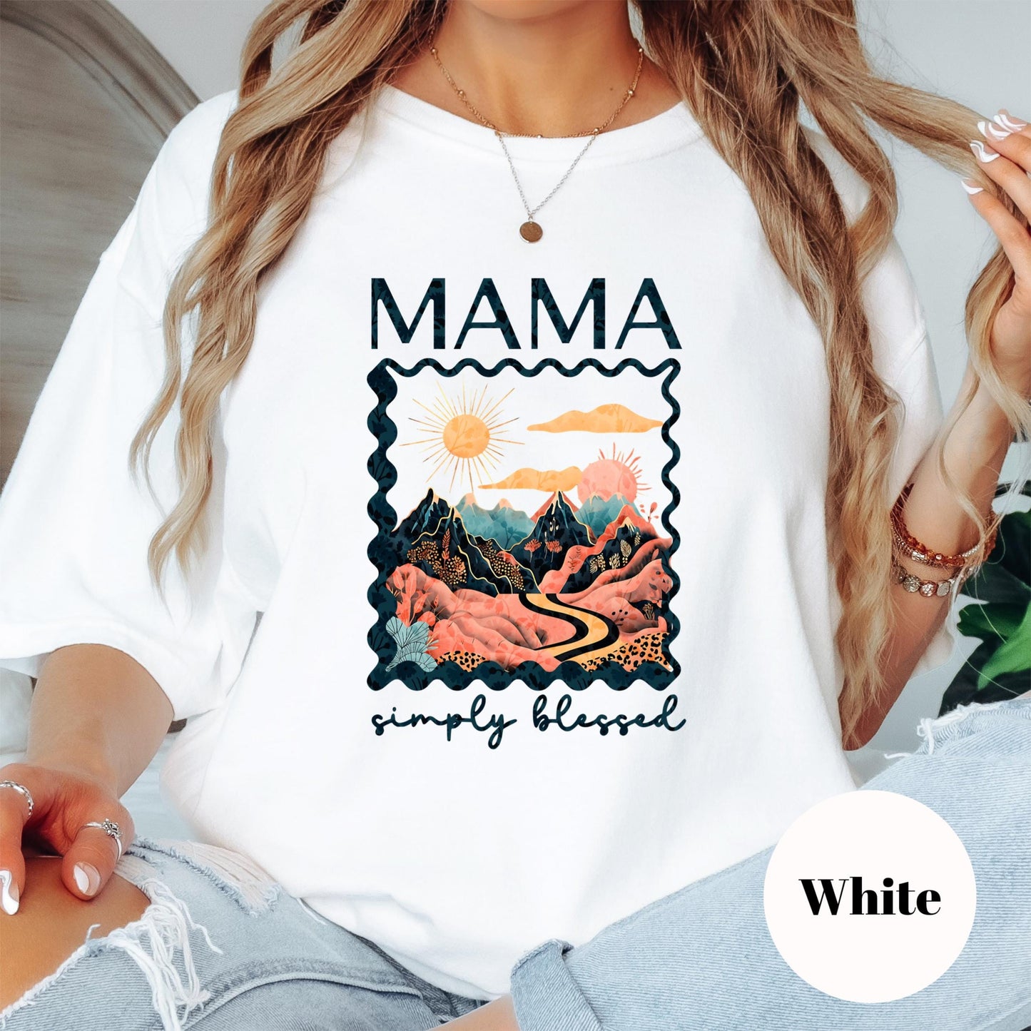 Mama Simply Blessed Shirt, Comfort Colors® Mom Tee, Boho Retro Mountain Shirt, Christian Mom Gift, Motherhood Shirt for Her