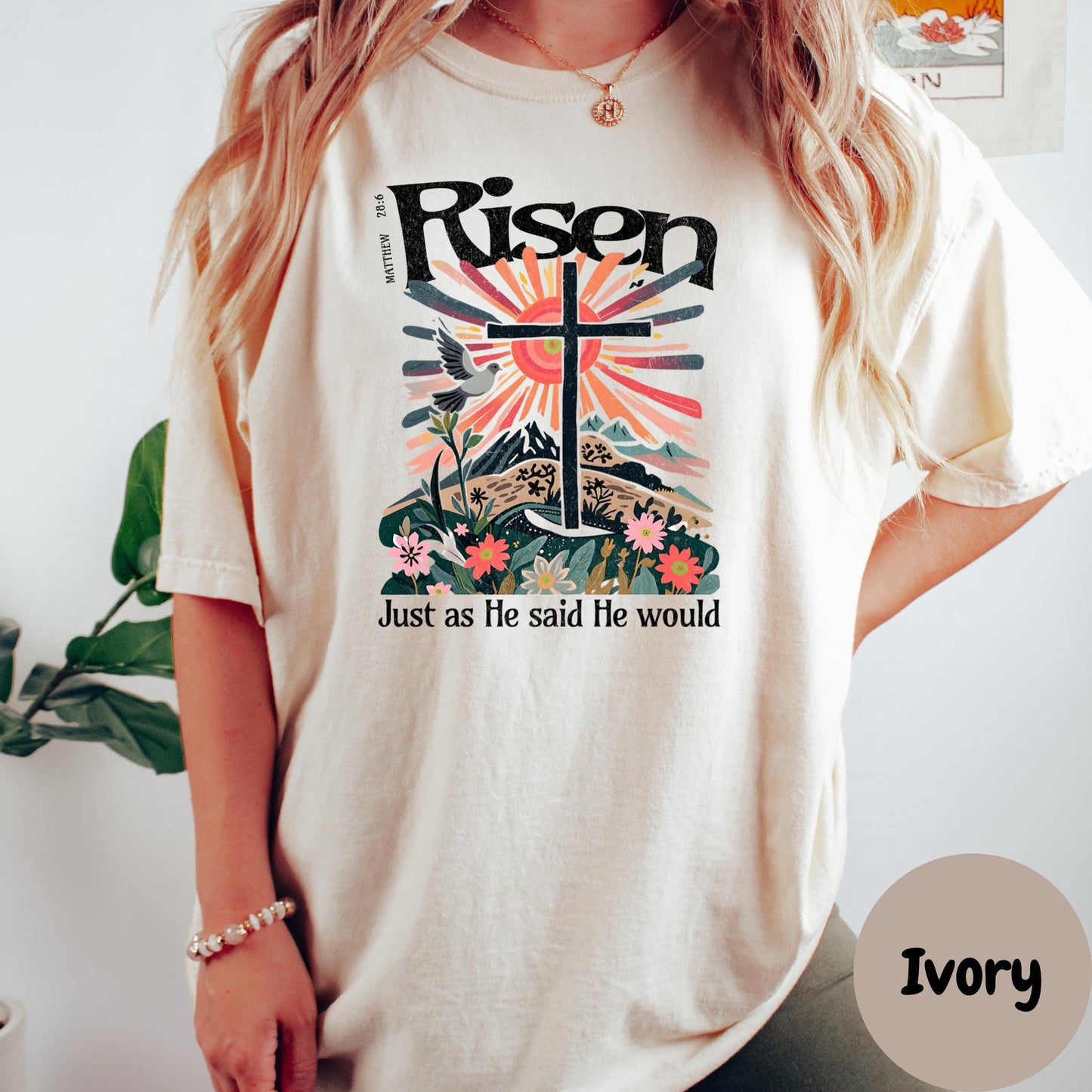 Risen Comfort Colors® Shirt, Easter Christian Shirt for Women, He Is Risen Shirt, Resurrection Sunday Tee, Matthew 28:6 Shirt, Faith Tee