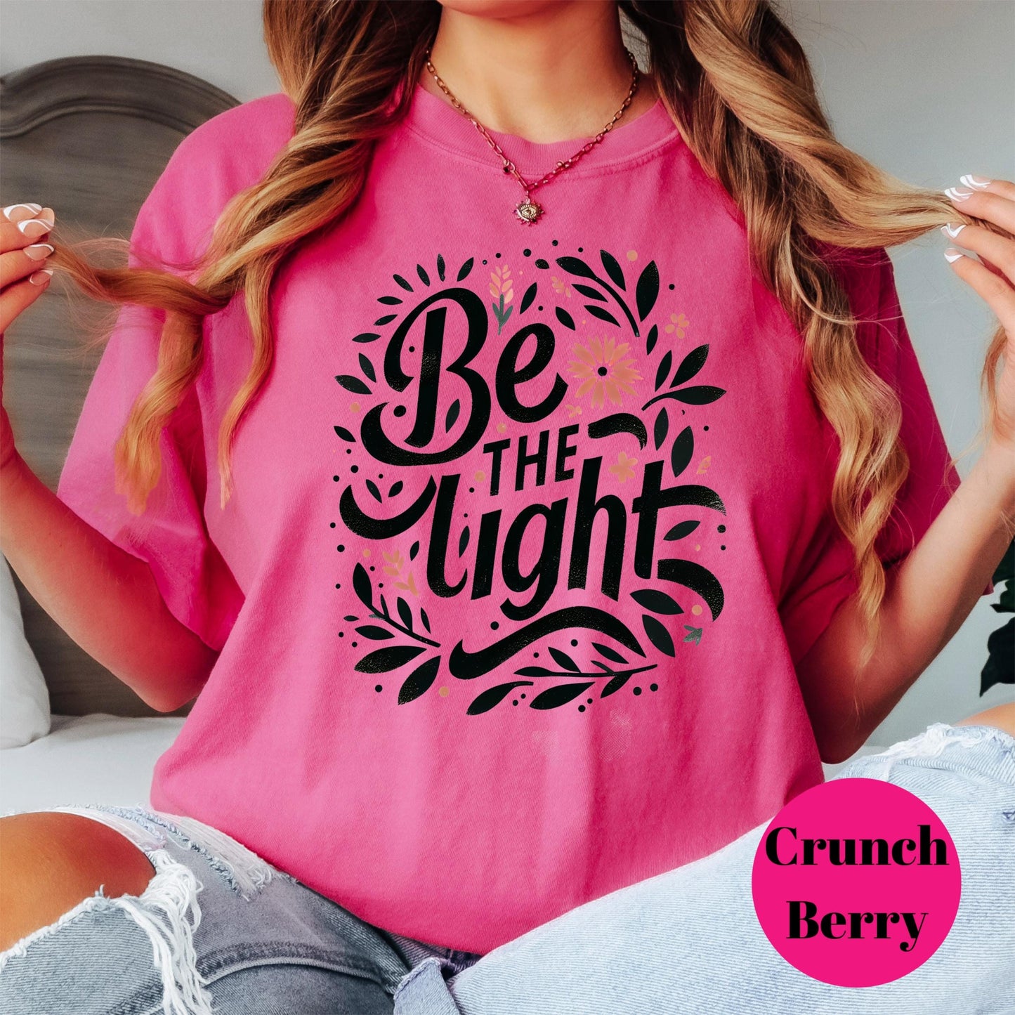 Be the Light Comfort Colors® Shirt, Christian Floral Tee, Faith Graphic Shirt for Women, Inspirational Bible Verse Shirt, Positive Gift Tee