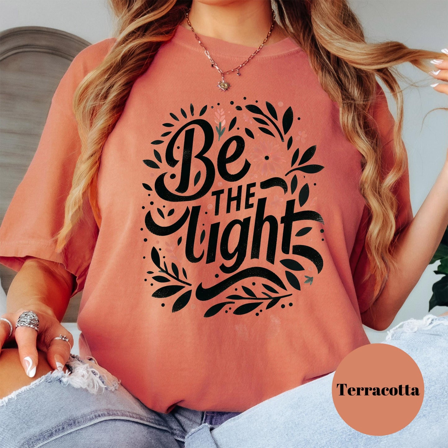 Be the Light Comfort Colors® Shirt, Christian Floral Tee, Faith Graphic Shirt for Women, Inspirational Bible Verse Shirt, Positive Gift Tee