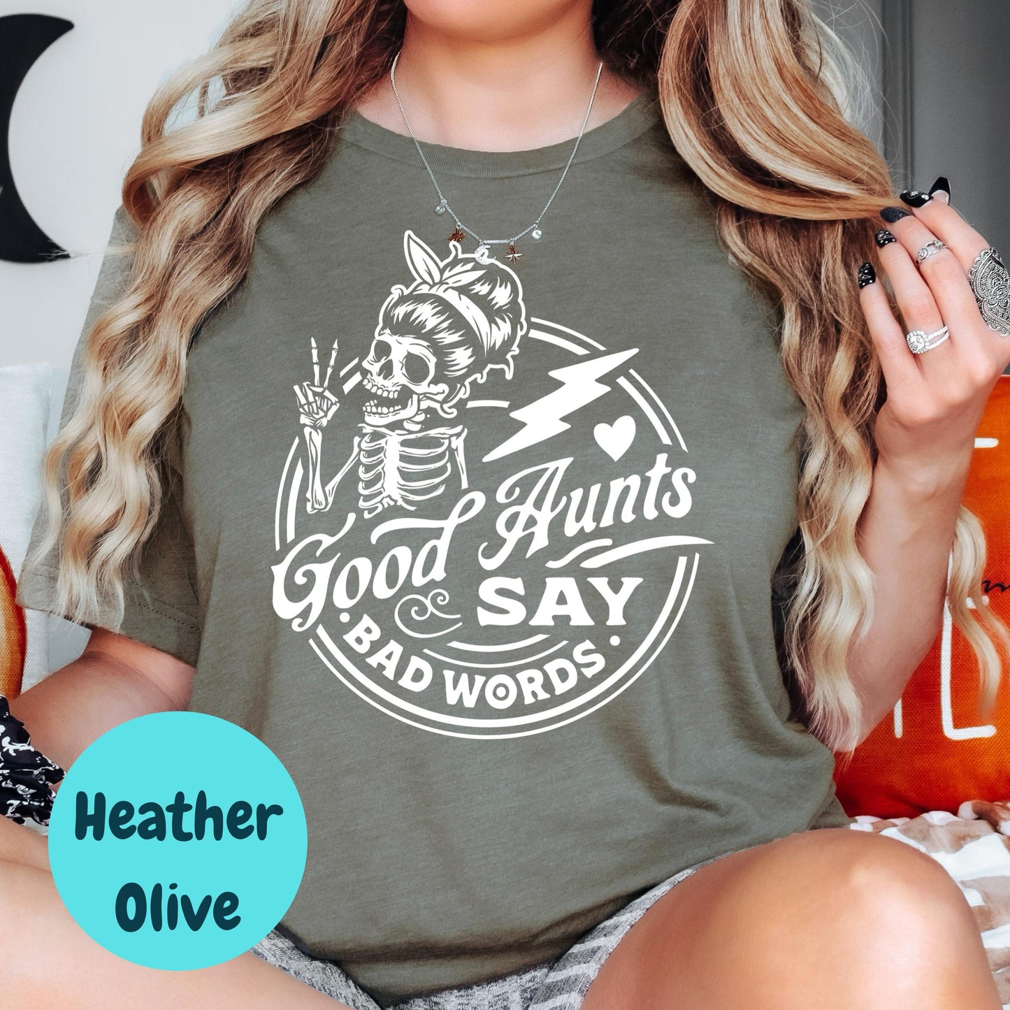 Good Aunts Say Bad Words Shirt, Funny Auntie Graphic Tee, Cool Aunt Skeleton Shirt, Sarcastic T-Shirt for Aunt, Edgy Aunt Gift Tee