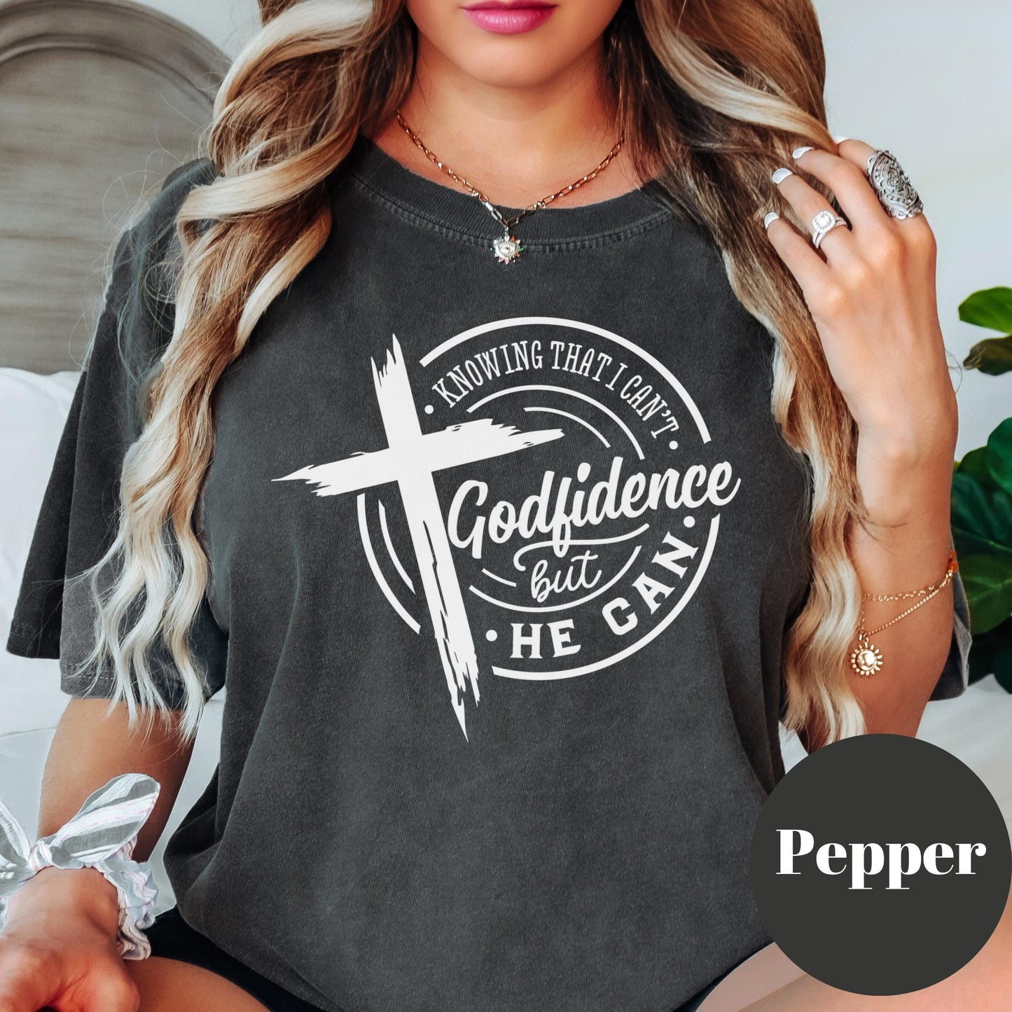 Godfidence Shirt for Women, Comfort Colors® Christian Tee, Inspirational Faith Shirt, Jesus Graphic Tee, Knowing I Can’t But He Can Shirt