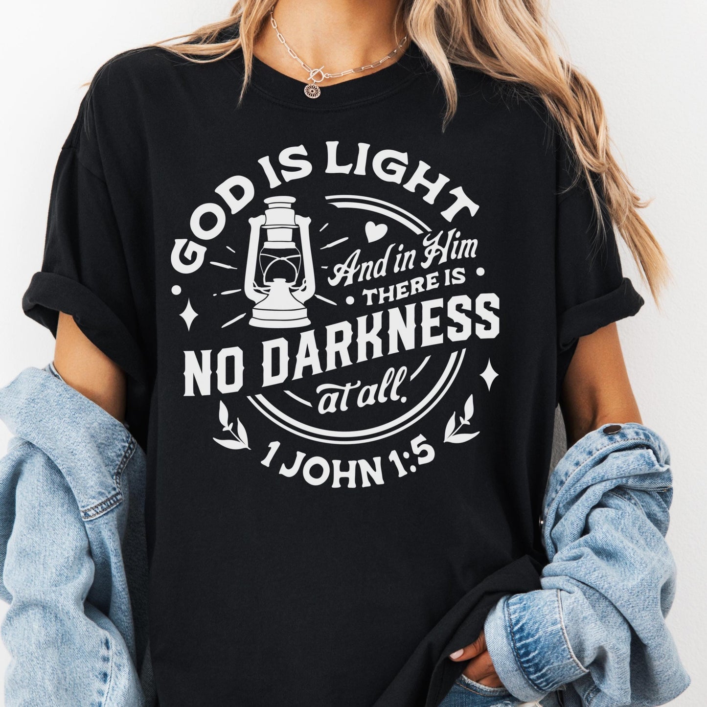 God Is Light Bible Verse Shirt, 1 John 1:5 Comfort Colors® Tee, Christian Shirt for Women, Faith Graphic Tee, No Darkness Shirt, Jesus Shirt