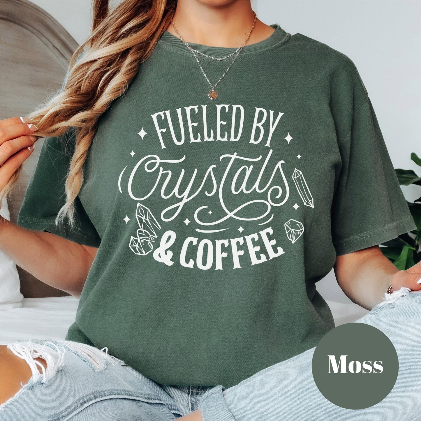 Fueled by Crystals and Coffee Shirt, Comfort Colors® Witchy Tee, Spiritual Morning Ritual Shirt, Funny Woo Woo Tee, Empath Gift for Her