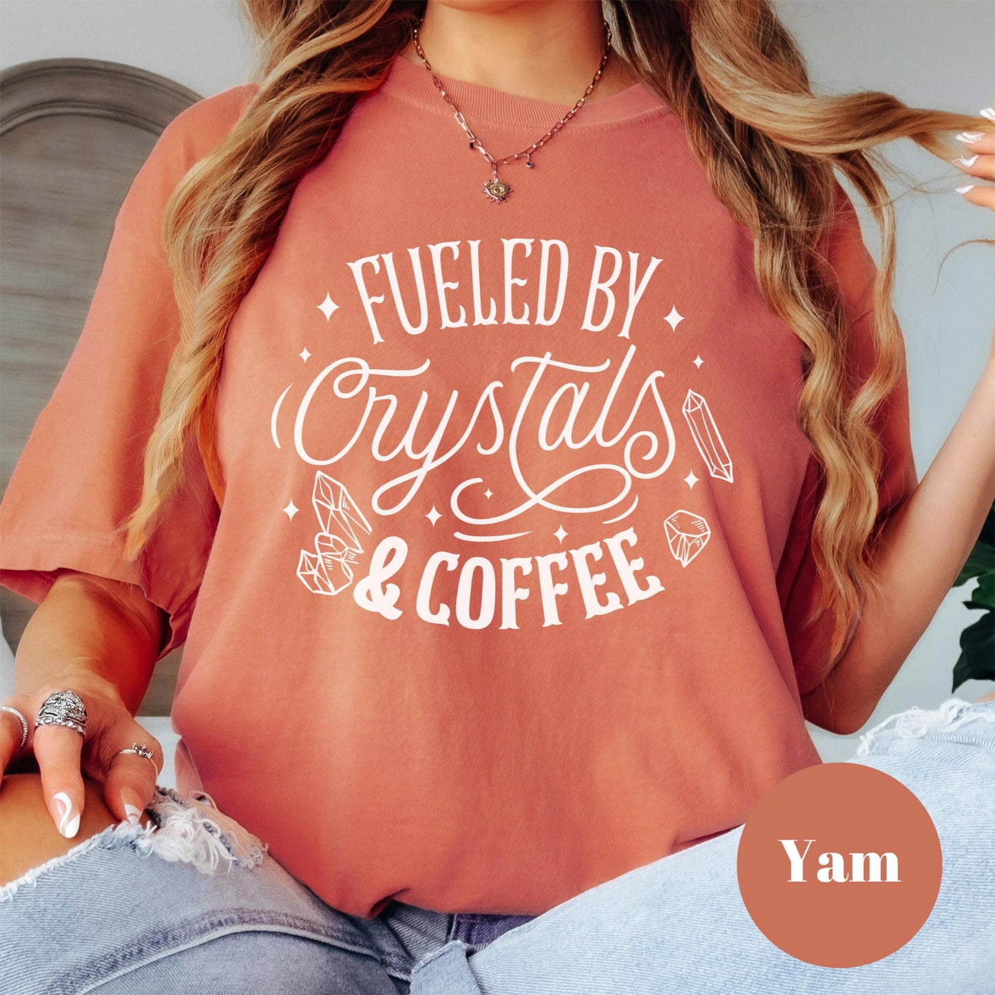 Fueled by Crystals and Coffee Shirt, Comfort Colors® Witchy Tee, Spiritual Morning Ritual Shirt, Funny Woo Woo Tee, Empath Gift for Her