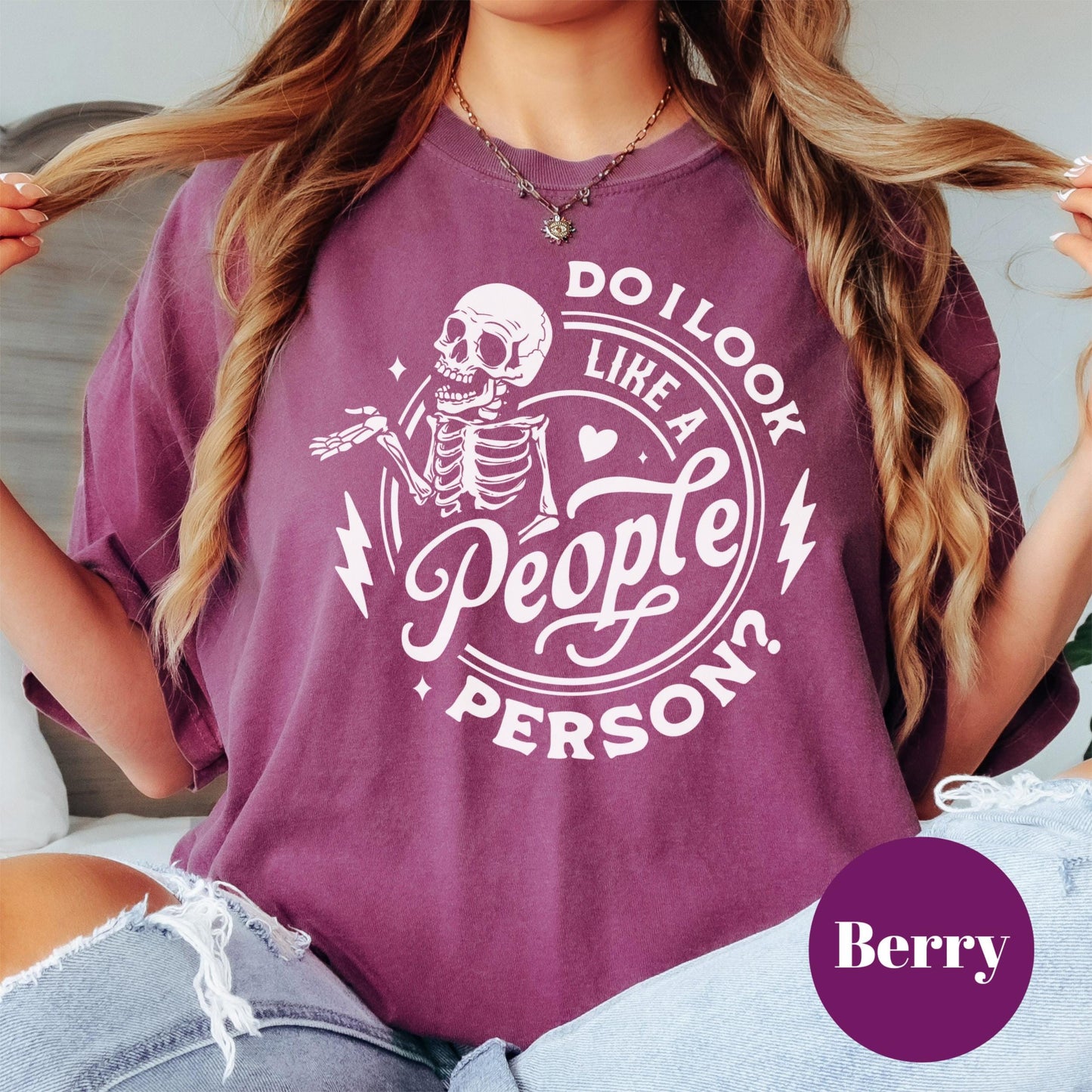 Do I Look Like a People Person Shirt, Comfort Colors® Funny Skeleton Tee, Anti-Social Graphic Tee for Women, Sarcastic Introvert Shirt