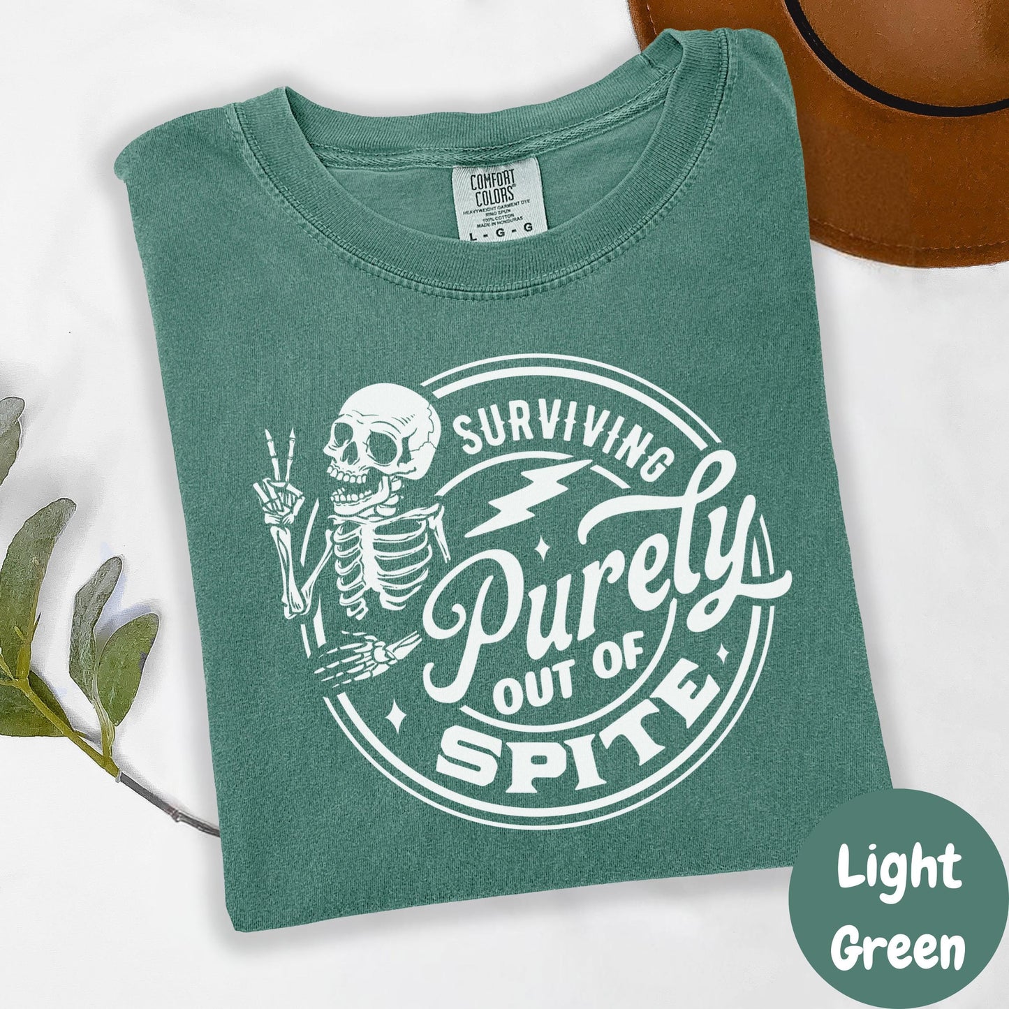 Surviving Purely Out of Spite Shirt, Comfort Colors® Funny Skeleton Graphic Tee, Spicy Sarcastic Shirt for Women, Dark Humor Attitude Gift