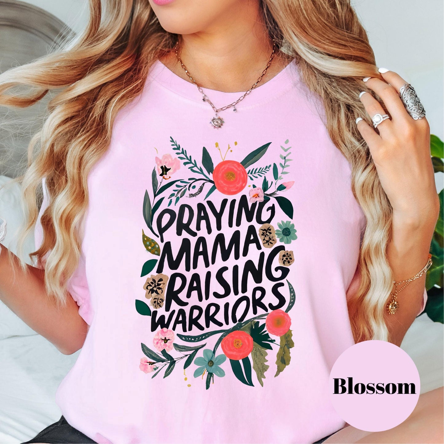 Praying Mama Raising Warriors Shirt, Comfort Colors® Christian Mom Tee, Faith-Based Floral Graphic Tee, Motherhood Gift, Godly Mom Shirt