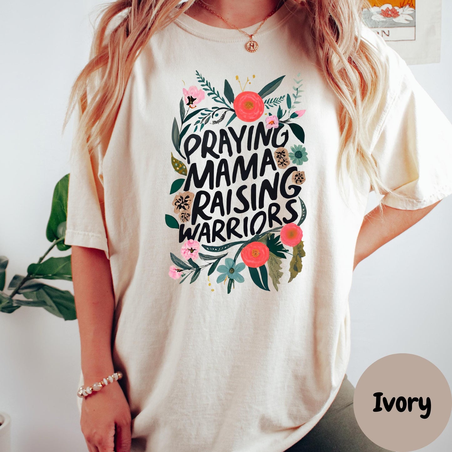 Praying Mama Raising Warriors Shirt, Comfort Colors® Christian Mom Tee, Faith-Based Floral Graphic Tee, Motherhood Gift, Godly Mom Shirt
