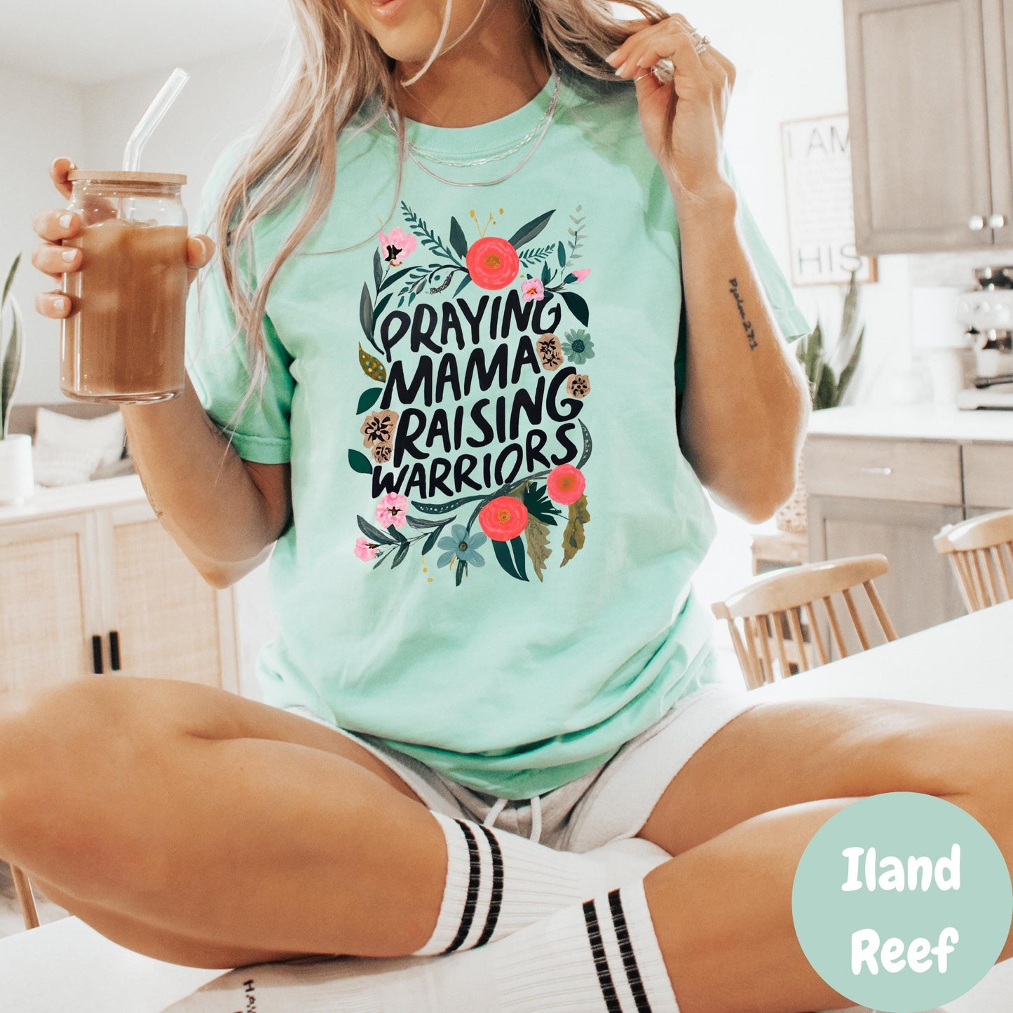 Praying Mama Raising Warriors Shirt, Comfort Colors® Christian Mom Tee, Faith-Based Floral Graphic Tee, Motherhood Gift, Godly Mom Shirt