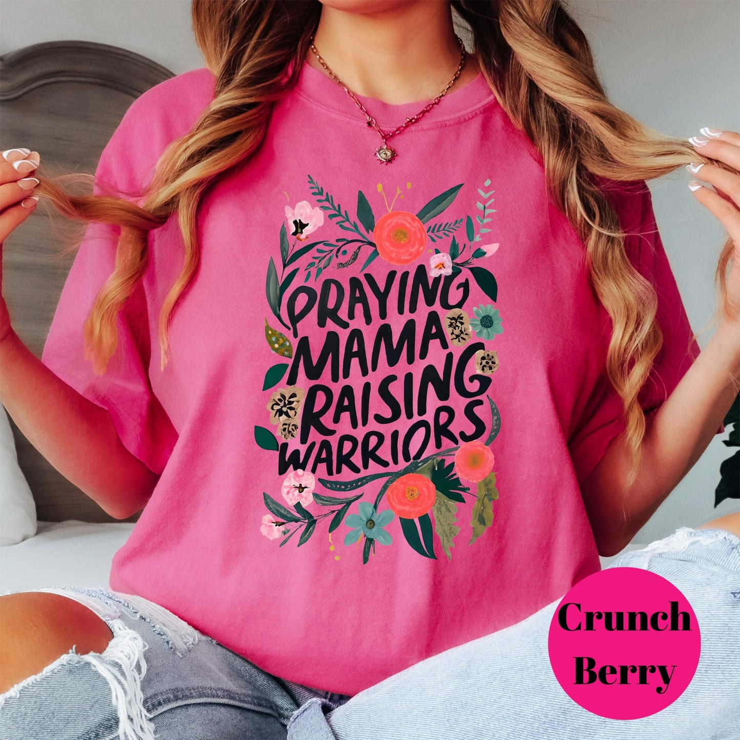 Praying Mama Raising Warriors Shirt, Comfort Colors® Christian Mom Tee, Faith-Based Floral Graphic Tee, Motherhood Gift, Godly Mom Shirt