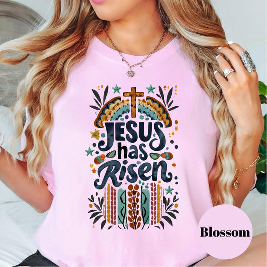 Jesus Has Risen Shirt, Comfort Colors® Retro Christian Tee, Easter Faith Graphic Shirt for Women, Resurrection Sunday Shirt, He Is Risen Tee
