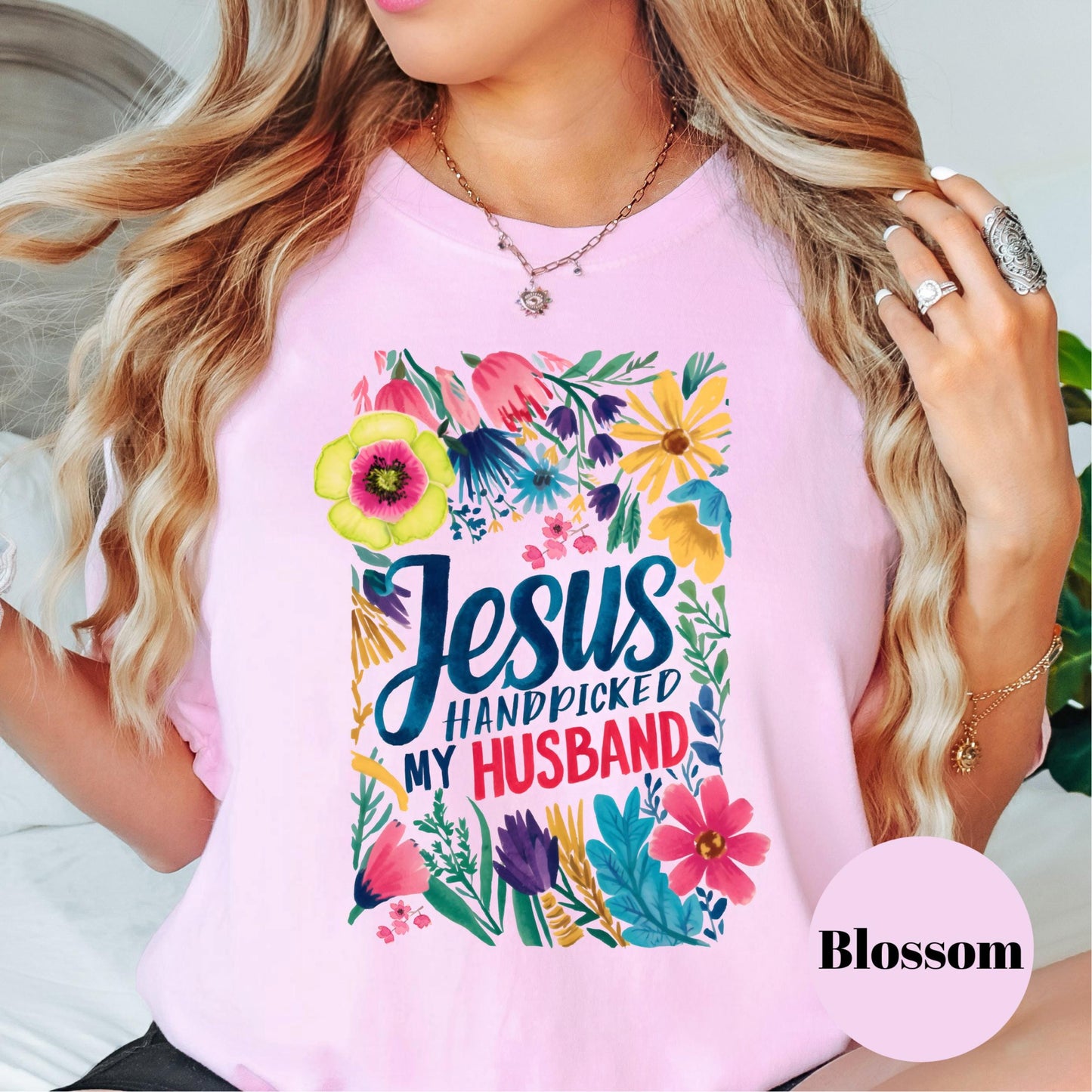 Jesus Handpicked My Husband Shirt, Comfort Colors® Christian Wife Tee, Floral Faith-Based Graphic Tee, Godly Marriage Gift for Her