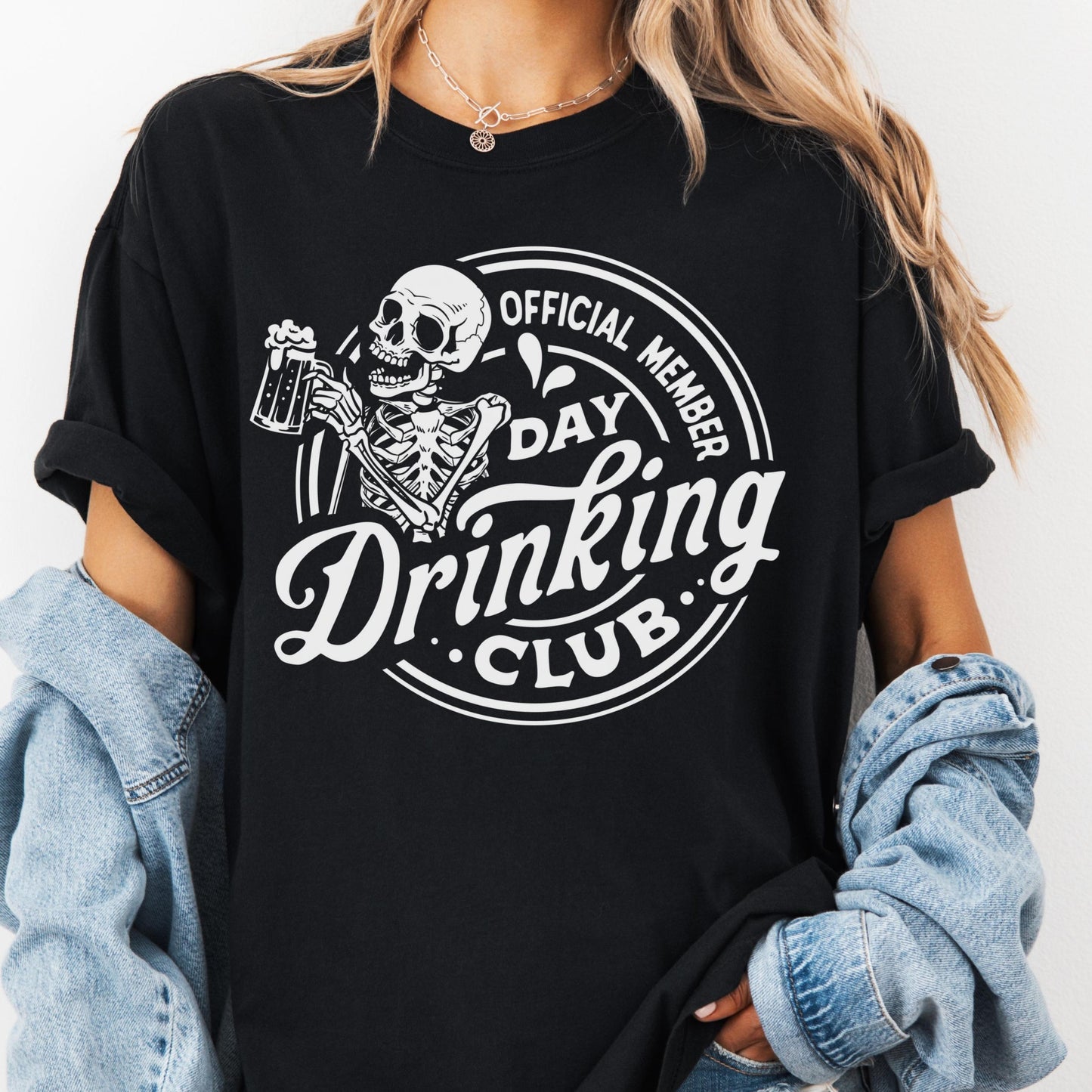 Day Drinking Club Shirt, Comfort Colors® Funny Skeleton Tee, Official Member Graphic Shirt for Women, Brunch Humor Drinking Gift Tee