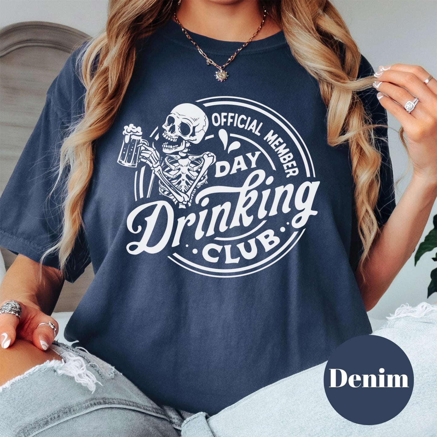 Day Drinking Club Shirt, Comfort Colors® Funny Skeleton Tee, Official Member Graphic Shirt for Women, Brunch Humor Drinking Gift Tee