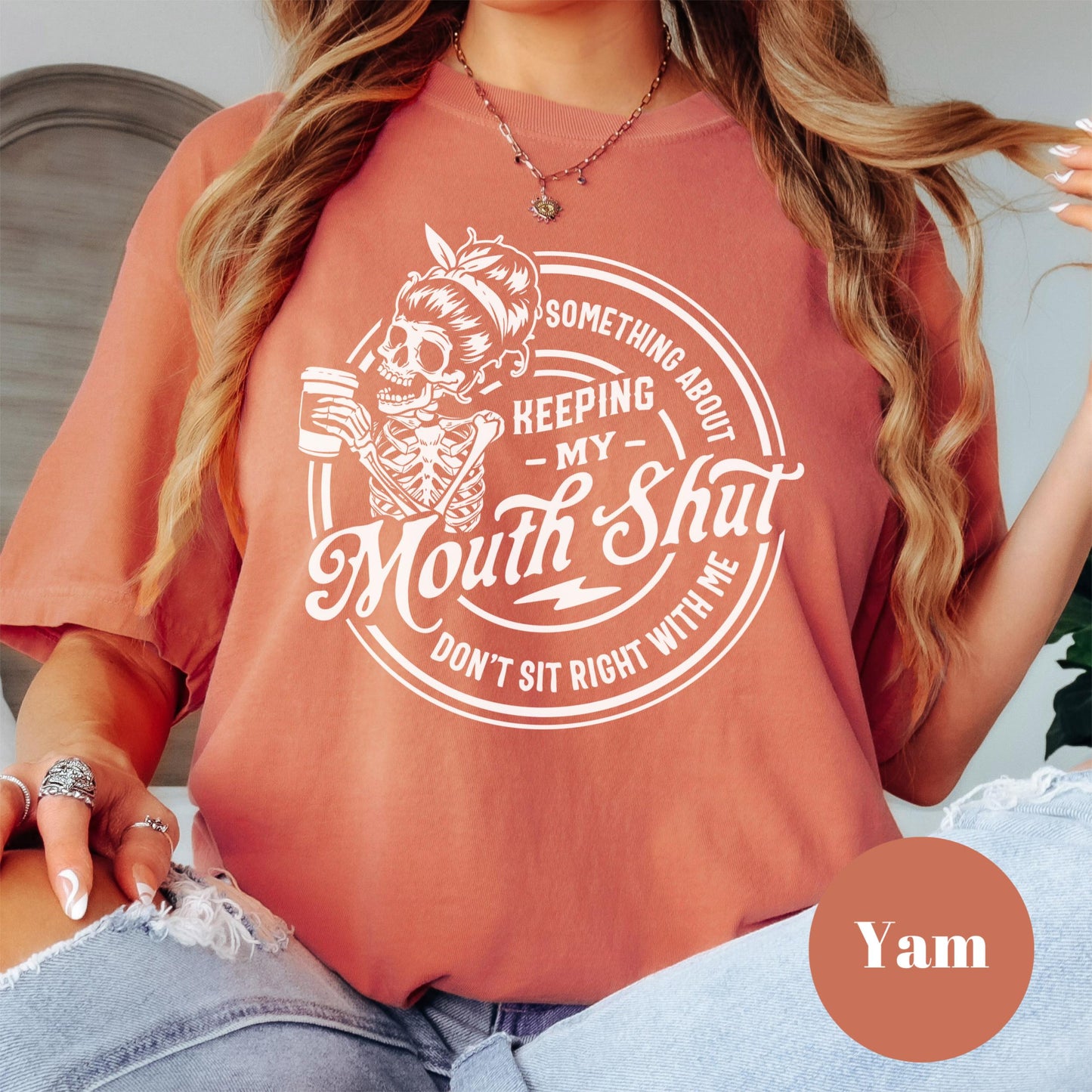 Keeping My Mouth Shut Shirt, Comfort Colors® Funny Skeleton Graphic Tee, Spicy Attitude Shirt for Women, Sarcastic Snarky Gift Tee