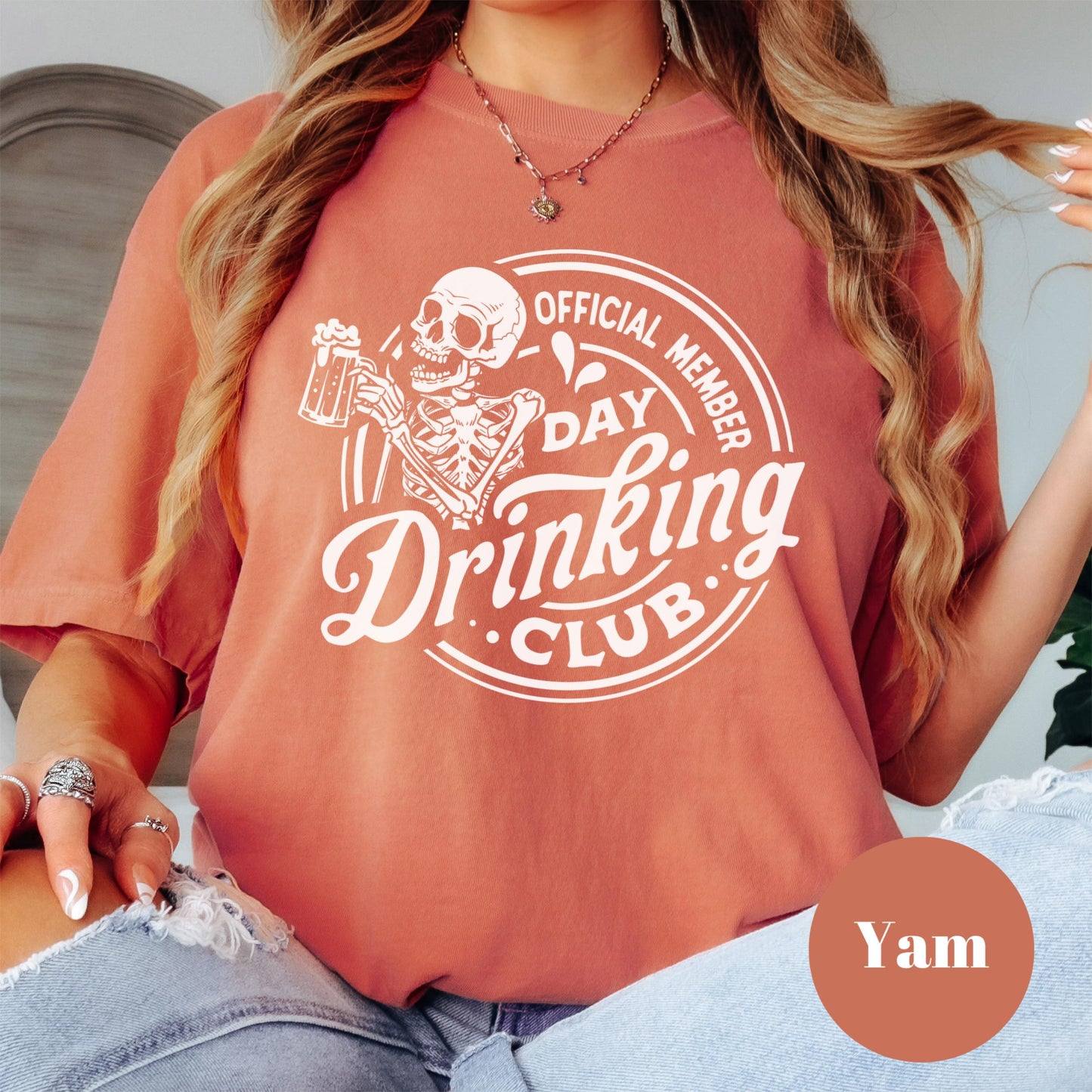 Day Drinking Club Shirt, Comfort Colors® Funny Skeleton Tee, Official Member Graphic Shirt for Women, Brunch Humor Drinking Gift Tee