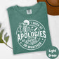 I Suck at Apologies Shirt, Comfort Colors® Funny Skeleton Attitude Tee, Dark Humor Graphic Shirt for Women, Sarcastic Anti-Apology Gift Tee