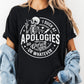 I Suck at Apologies Shirt, Comfort Colors® Funny Skeleton Attitude Tee, Dark Humor Graphic Shirt for Women, Sarcastic Anti-Apology Gift Tee