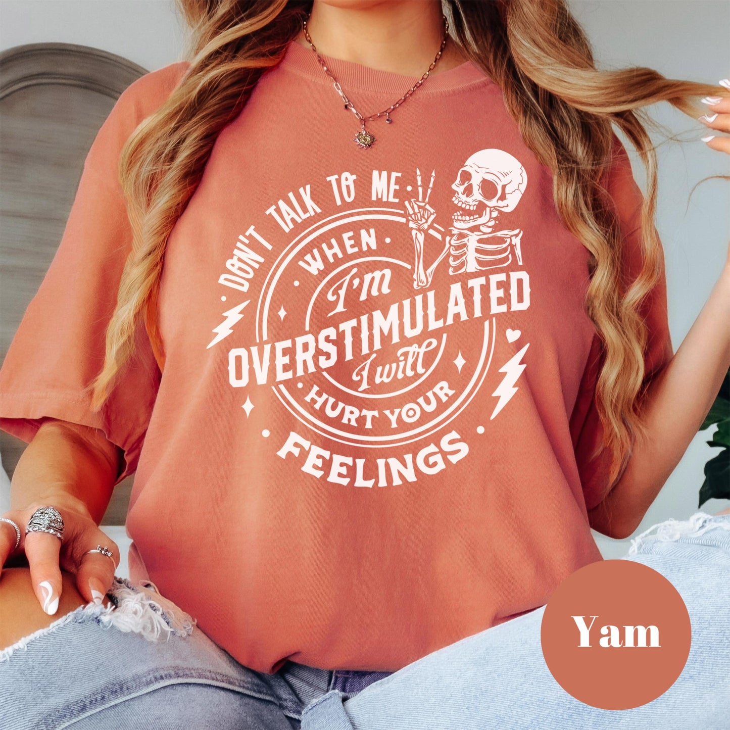 Overstimulated Feelings Shirt, Comfort Colors® Funny Skeleton Tee, Introvert Graphic Tee for Women, Sarcastic Sensory Overload Shirt