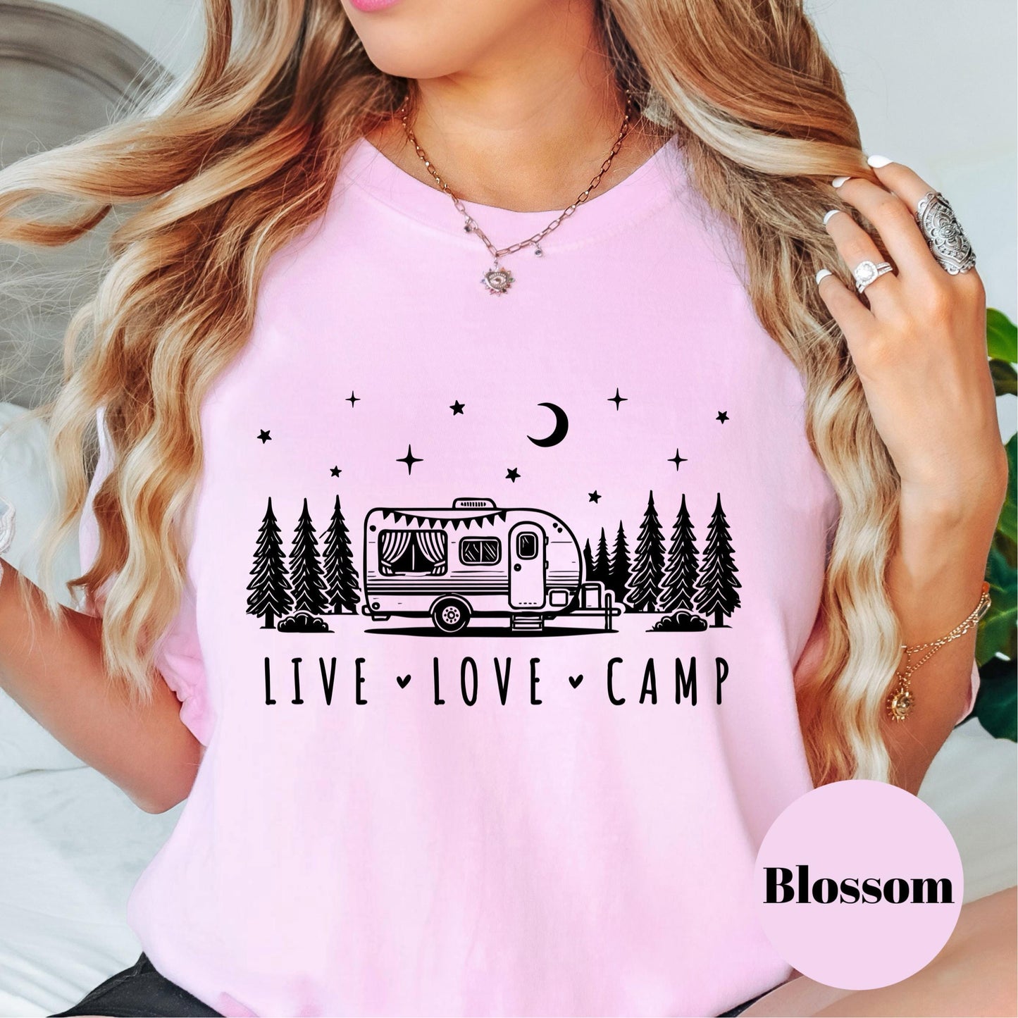 Live Love Camp Shirt, Camper Graphic Tee, Camping T-Shirt for Women, Outdoor Adventure Shirt, Retro Camper Tee