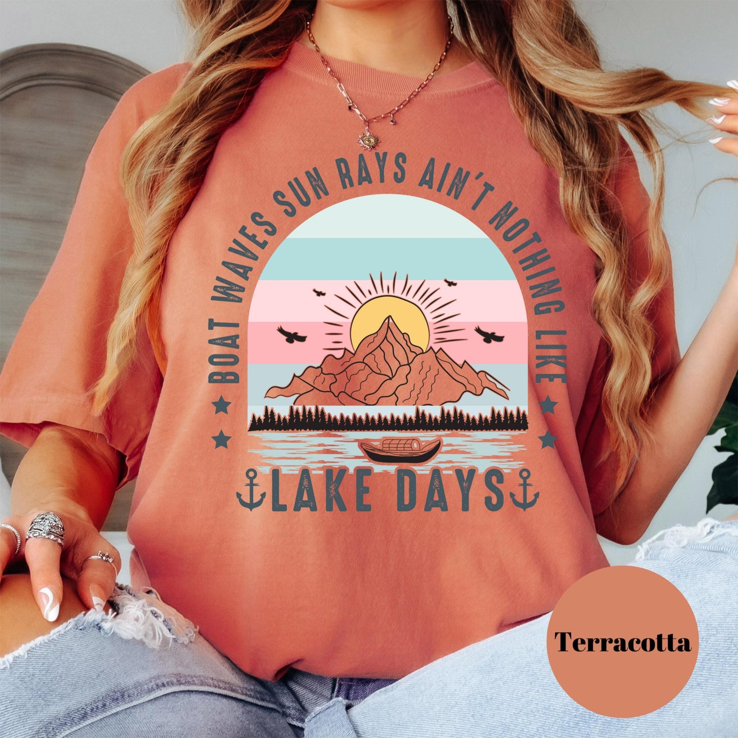Lake Days Shirt, Boat Waves and Sun Rays Tee, Retro Lake Life Shirt, Summer Graphic Tee, Outdoors Camping Hiking T-Shirt
