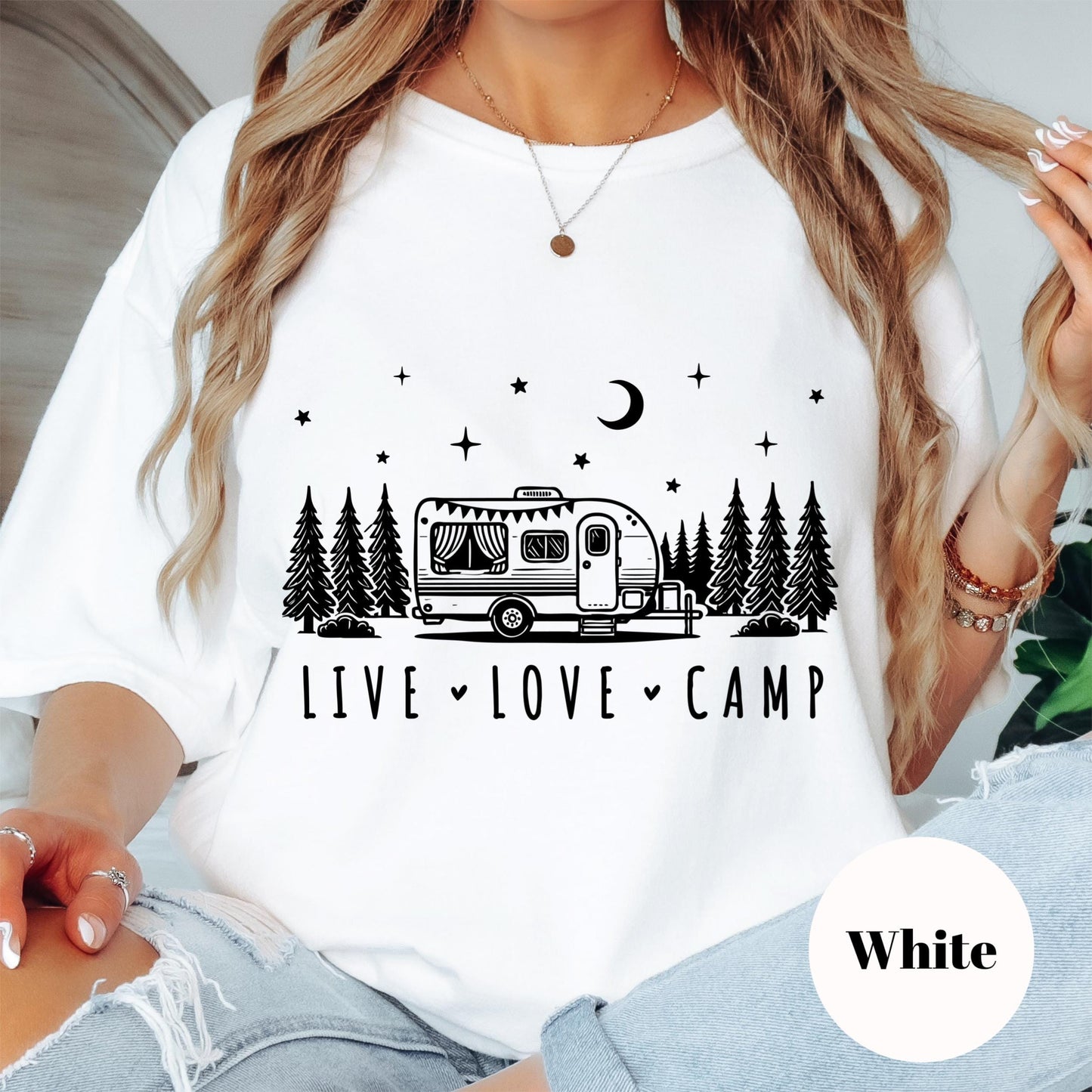 Live Love Camp Shirt, Camper Graphic Tee, Camping T-Shirt for Women, Outdoor Adventure Shirt, Retro Camper Tee