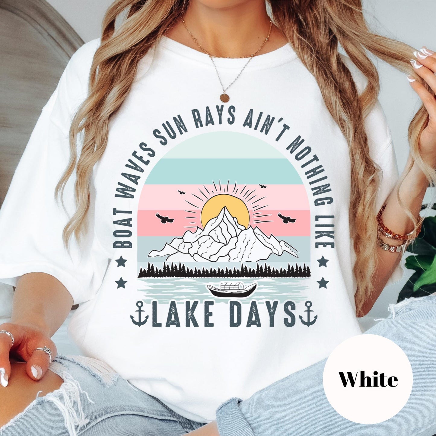 Lake Days Shirt, Boat Waves and Sun Rays Tee, Retro Lake Life Shirt, Summer Graphic Tee, Outdoors Camping Hiking T-Shirt