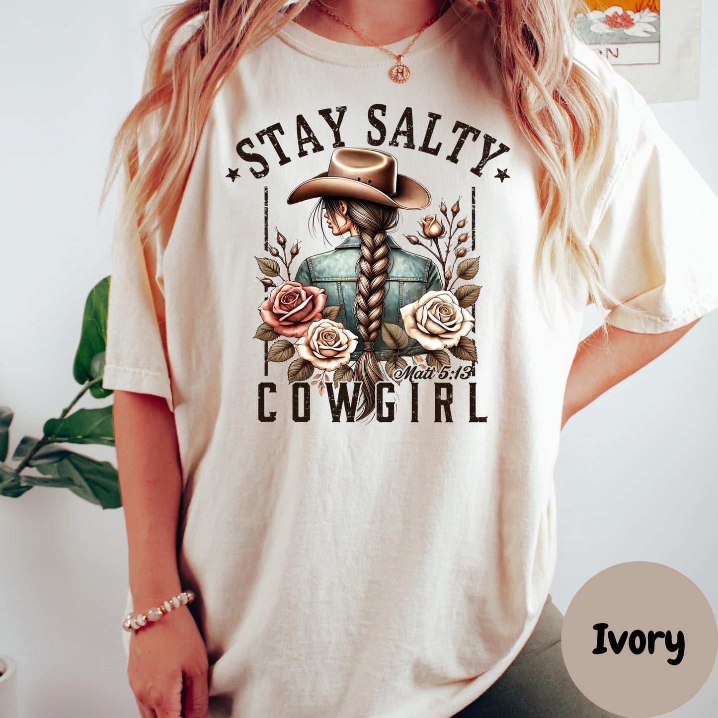 Stay Salty Cowgirl Shirt, Comfort Colors® Christian Western Tee, Matthew 5:13 Bible Verse Shirt, Cowgirl Faith Shirt for Women