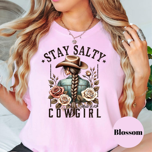 Stay Salty Cowgirl Shirt, Comfort Colors® Christian Western Tee, Matthew 5:13 Bible Verse Shirt, Cowgirl Faith Shirt for Women
