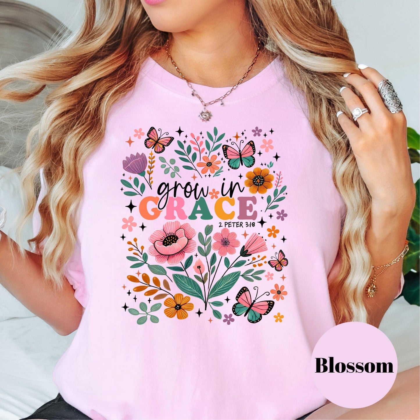 Grow in Grace Shirt, Comfort Colors® Floral Bible Verse Tee, 2 Peter 3:18 Christian Shirt, Inspirational Scripture Shirt for Women