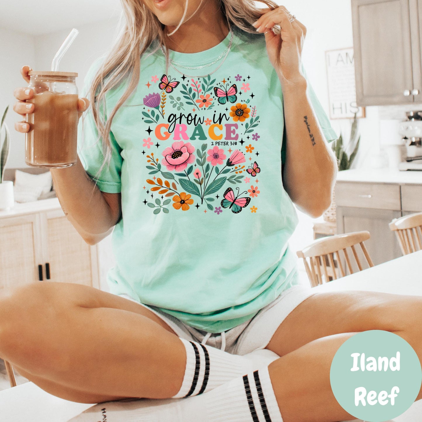 Grow in Grace Shirt, Comfort Colors® Floral Bible Verse Tee, 2 Peter 3:18 Christian Shirt, Inspirational Scripture Shirt for Women