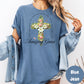 Amazing Grace Shirt, Comfort Colors® Floral Cross Christian Tee, Hymn Shirt for Women, Once Was Lost But Now Am Found Shirt