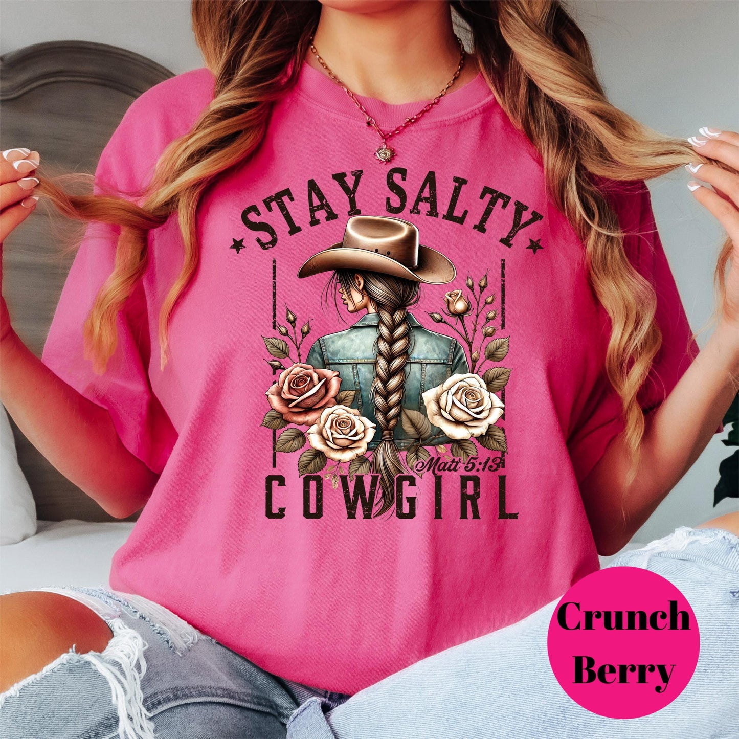 Stay Salty Cowgirl Shirt, Comfort Colors® Christian Western Tee, Matthew 5:13 Bible Verse Shirt, Cowgirl Faith Shirt for Women