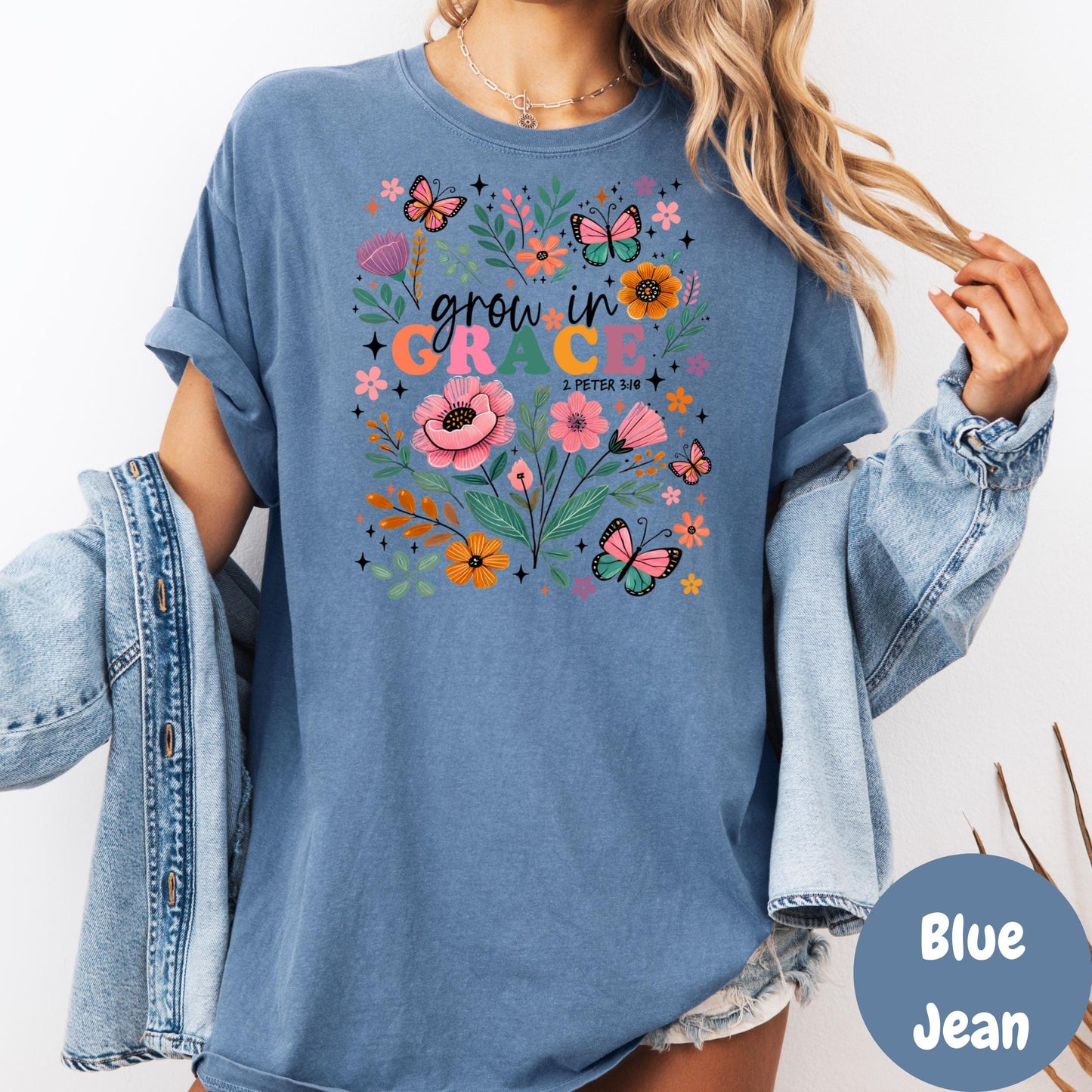 Grow in Grace Shirt, Comfort Colors® Floral Bible Verse Tee, 2 Peter 3:18 Christian Shirt, Inspirational Scripture Shirt for Women
