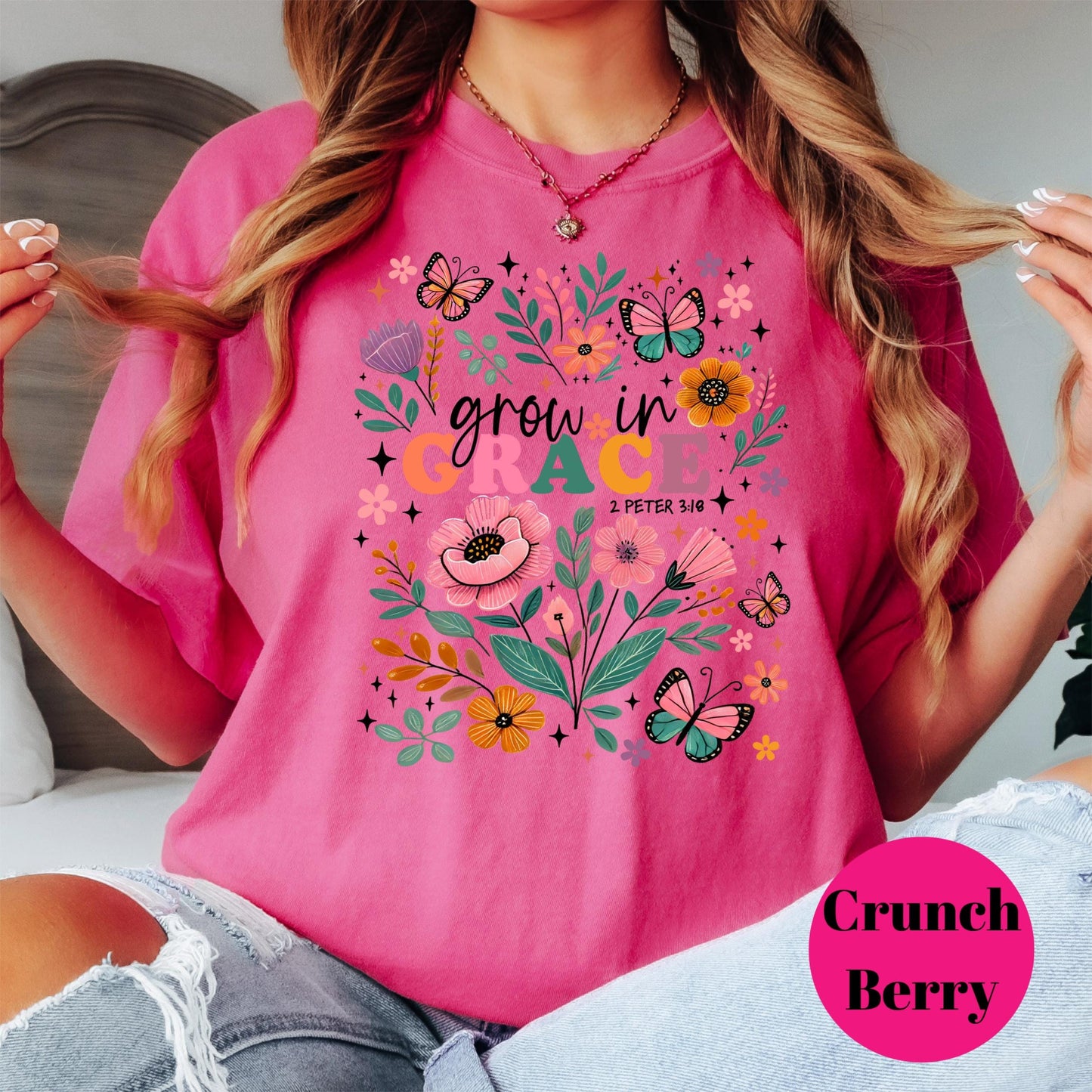 Grow in Grace Shirt, Comfort Colors® Floral Bible Verse Tee, 2 Peter 3:18 Christian Shirt, Inspirational Scripture Shirt for Women