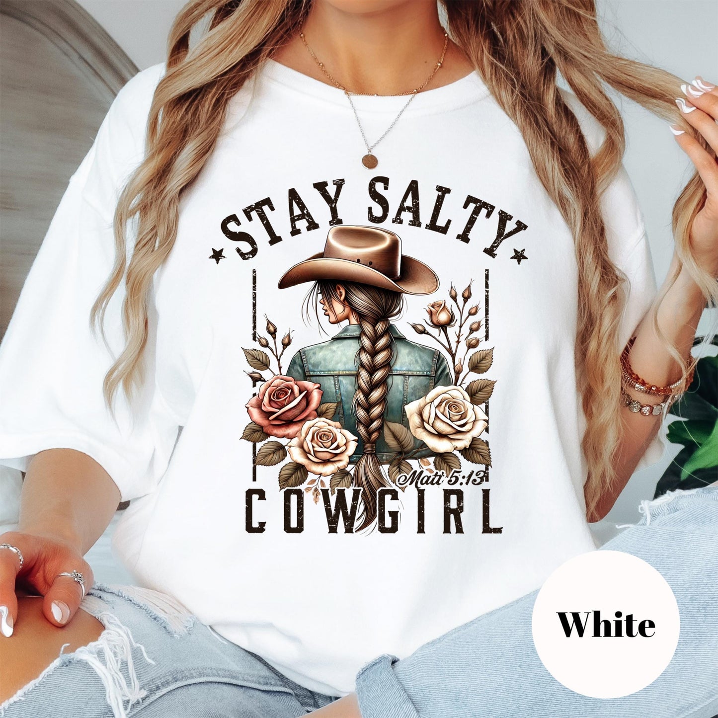Stay Salty Cowgirl Shirt, Comfort Colors® Christian Western Tee, Matthew 5:13 Bible Verse Shirt, Cowgirl Faith Shirt for Women