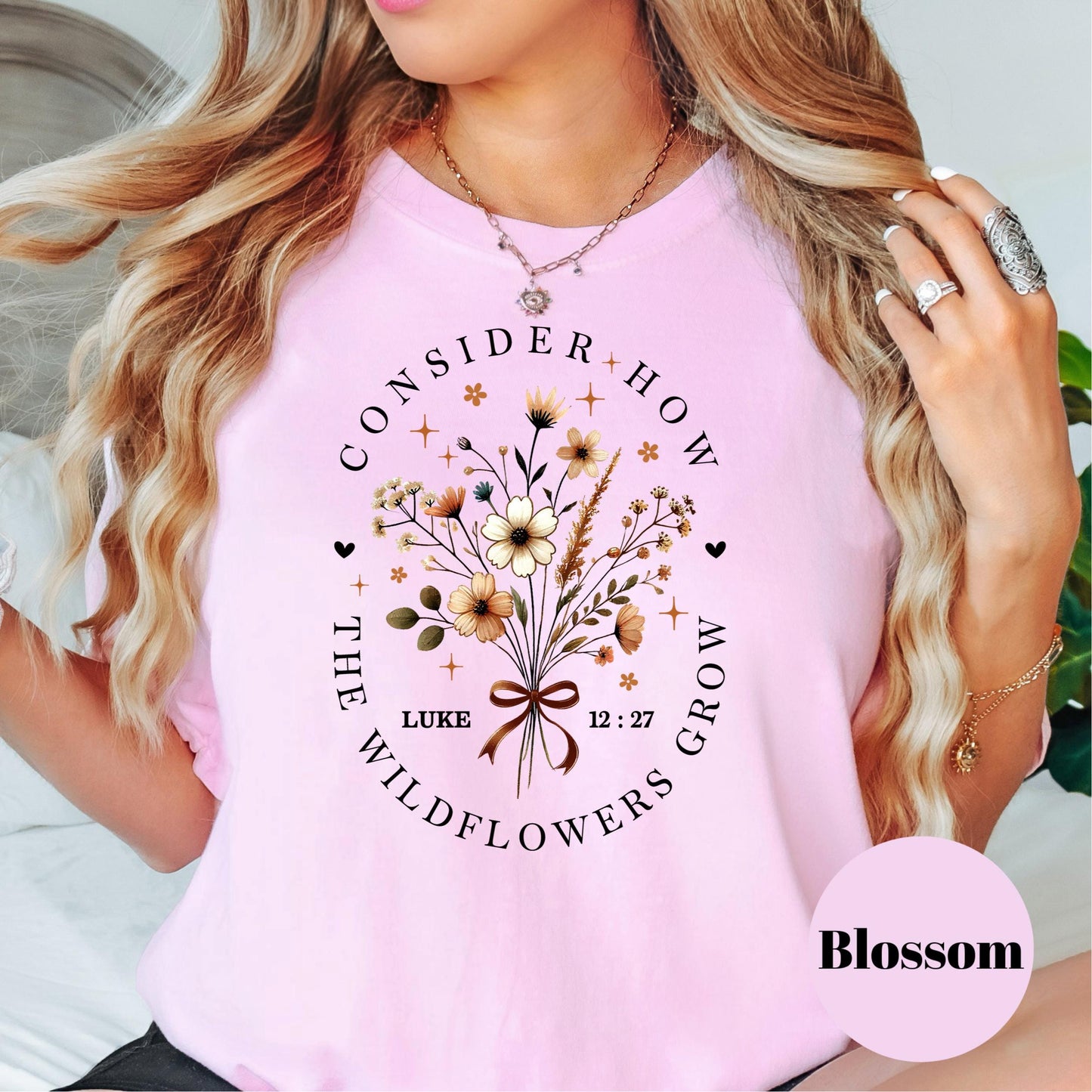 Consider How the Wildflowers Grow Shirt, Comfort Colors® Bible Verse Tee, Luke 12:27 Christian Shirt, Floral Faith Shirt for Women