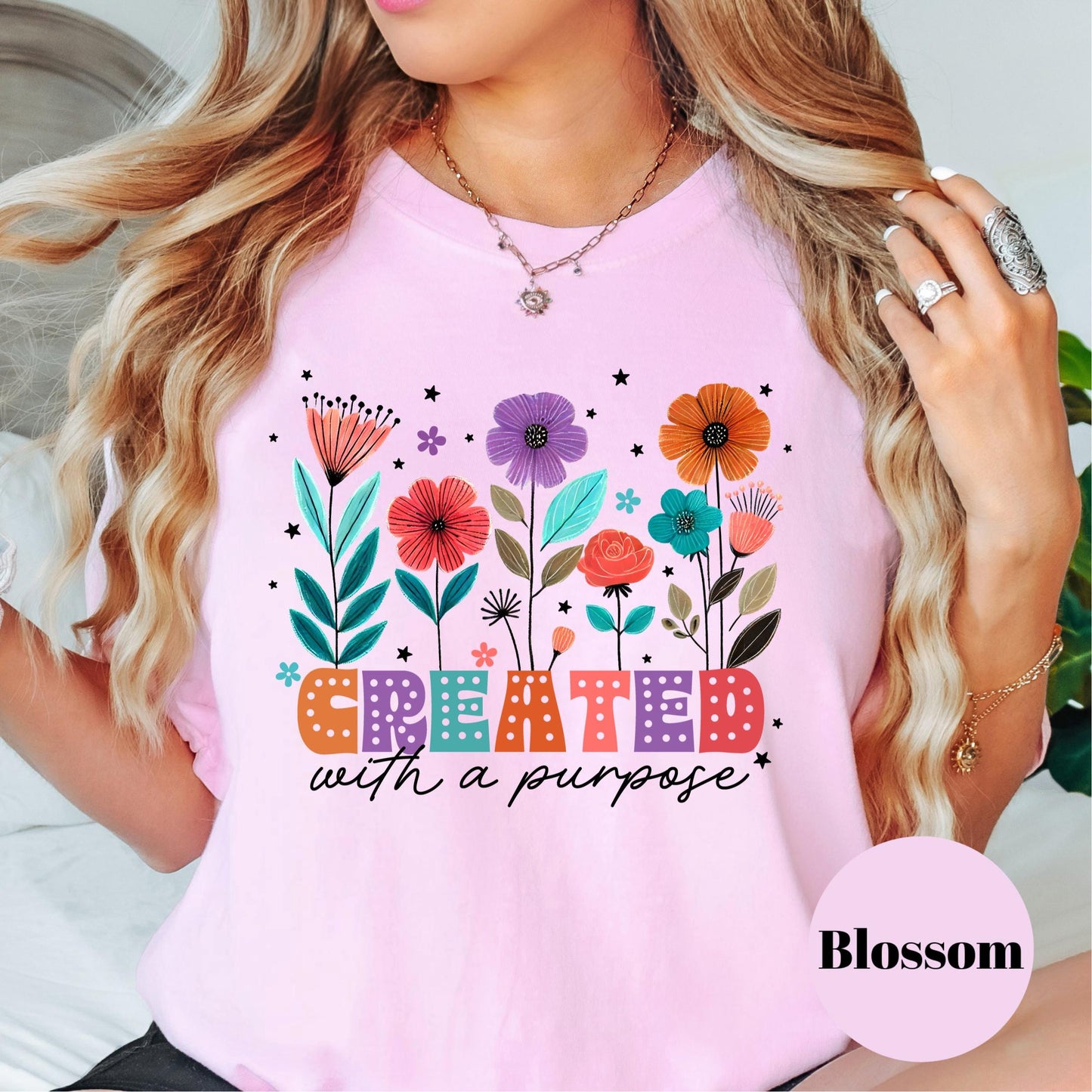 Created with a Purpose Shirt, Comfort Colors® Christian Floral Tee, Inspirational Faith Shirt for Women, Bible Verse Gift Tee