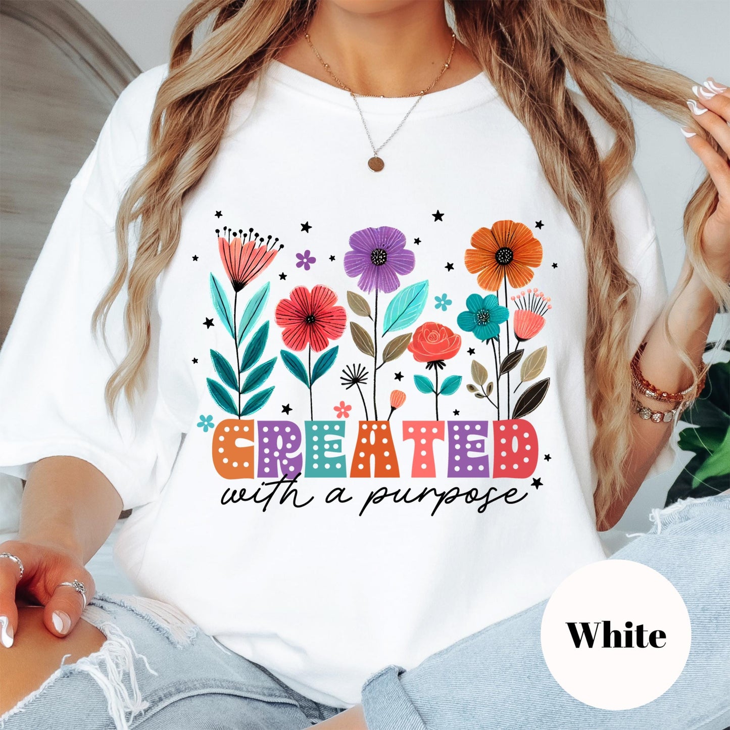Created with a Purpose Shirt, Comfort Colors® Christian Floral Tee, Inspirational Faith Shirt for Women, Bible Verse Gift Tee