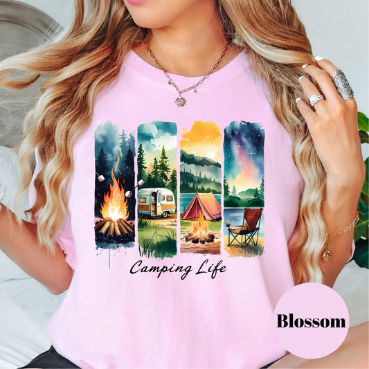 Camping Life Shirt, Comfort Colors® Outdoors Tee, Campfire and Tent Graphic Tee, Summer Nature Adventure Shirt
