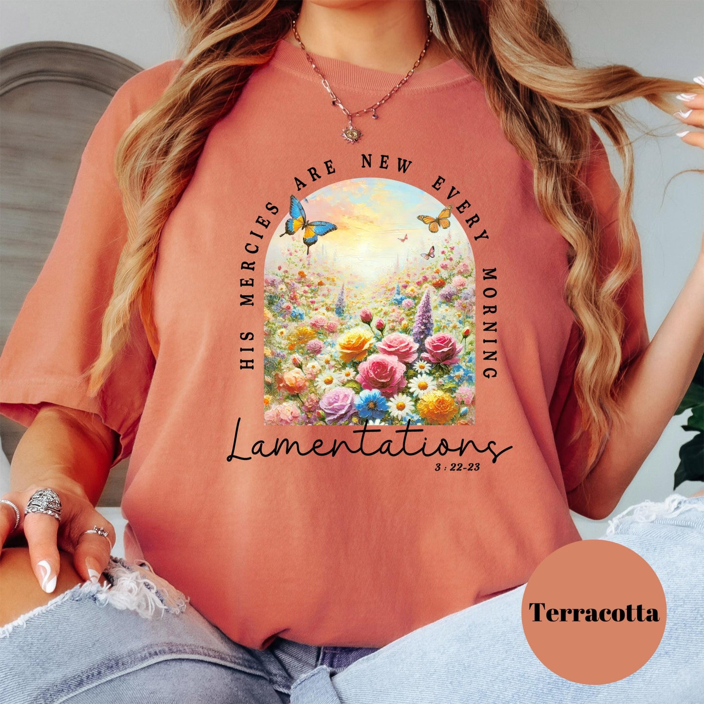 His Mercies Are New Shirt, Lamentations 3:22 Tee, Comfort Colors® Christian Shirt, Morning Mercies Bible Verse Tee
