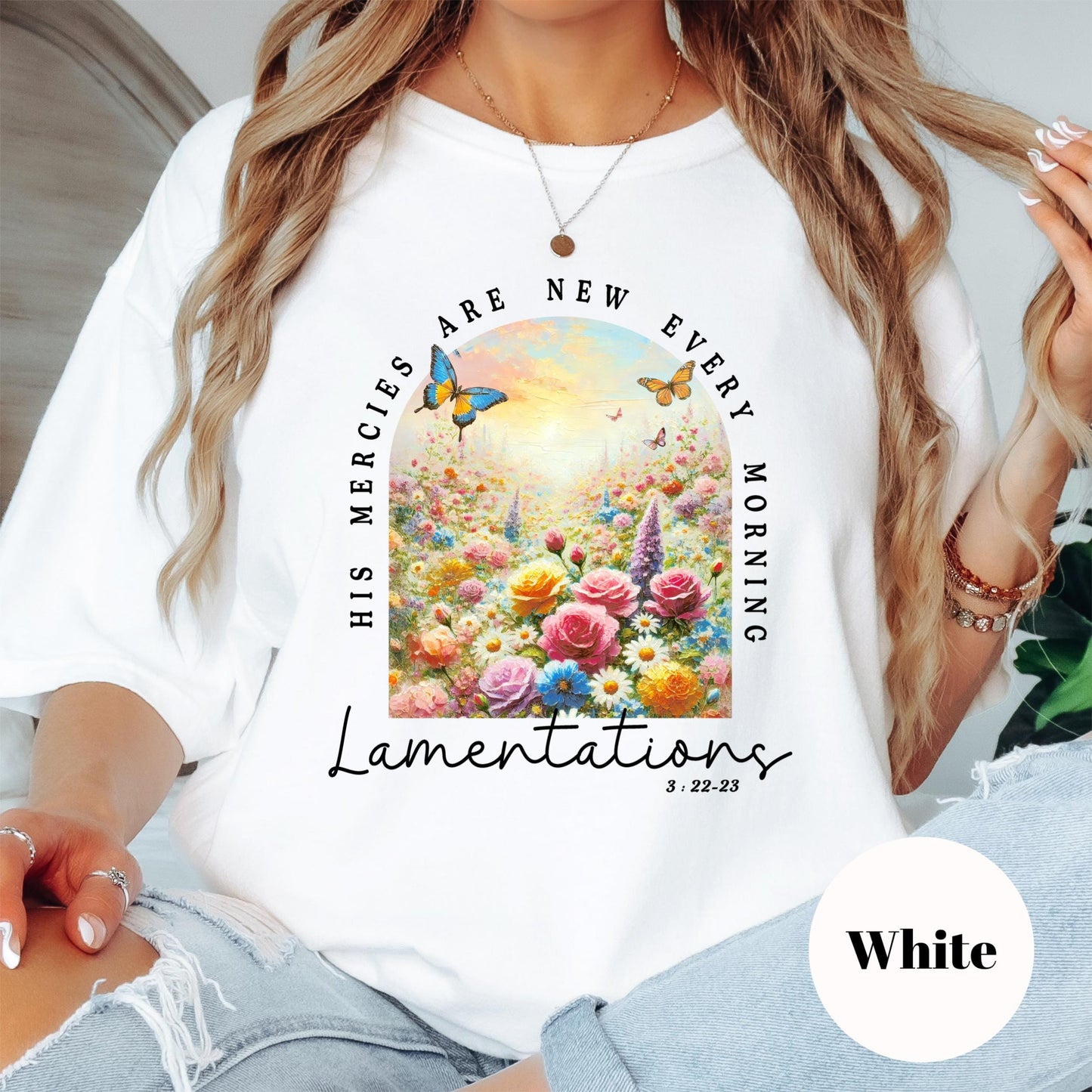 His Mercies Are New Shirt, Lamentations 3:22 Tee, Comfort Colors® Christian Shirt, Morning Mercies Bible Verse Tee